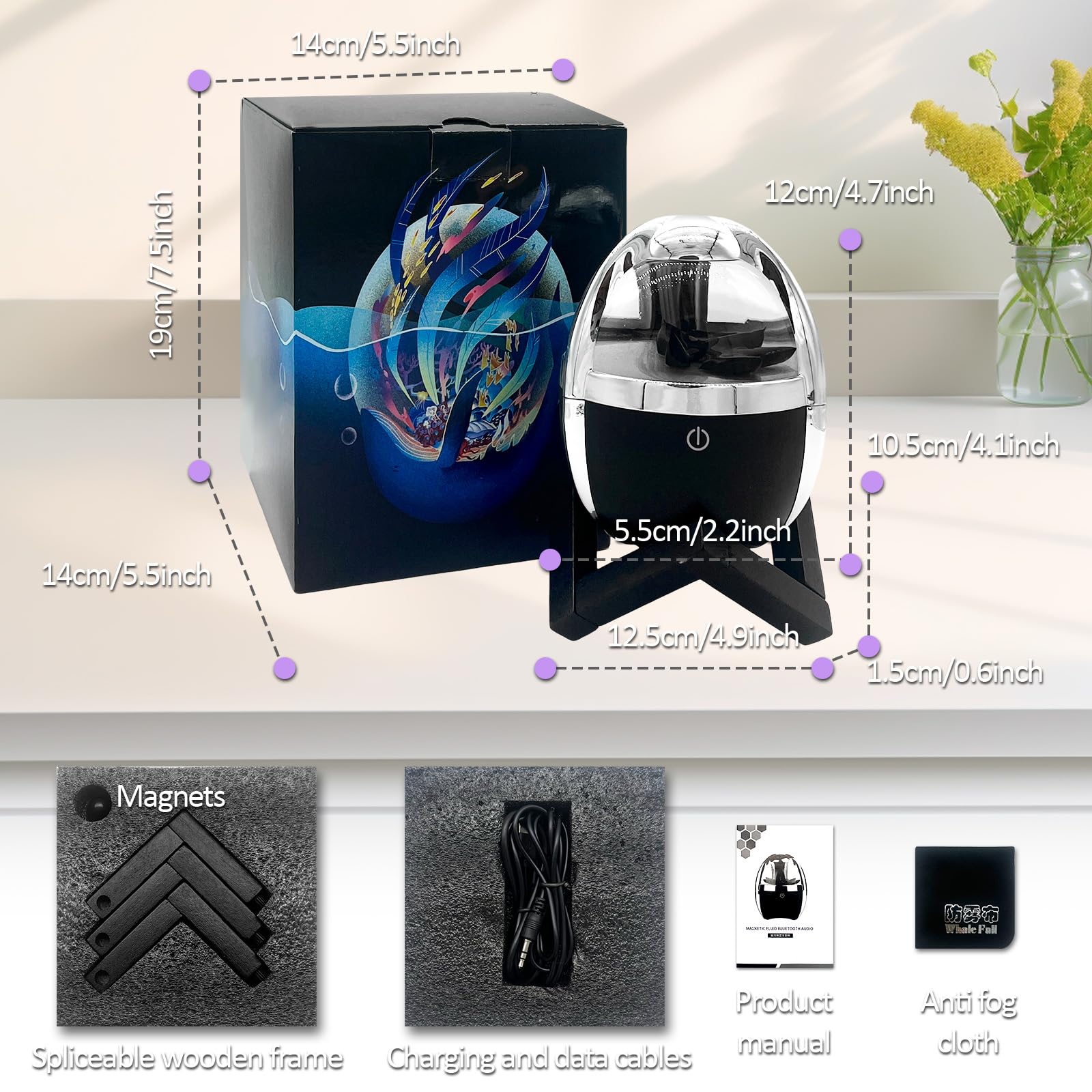 Bluetooth 5.0 Magnetic Ferrofluid Speaker with Dancing Liquid Display - Music Rhythm Visualizer, Cool Desk Decor Lamp & Unique Gift for Men (Home Office, Gaming Setup, Party Entertainment)
