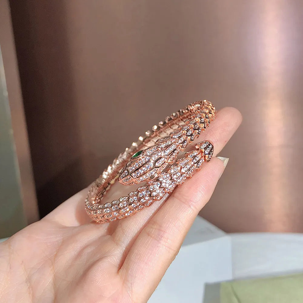 Golden Full Drill Snake Bracelet for Women - Elegant Rhinestone Jewelry for Parties, Weddings & Special Occasions
