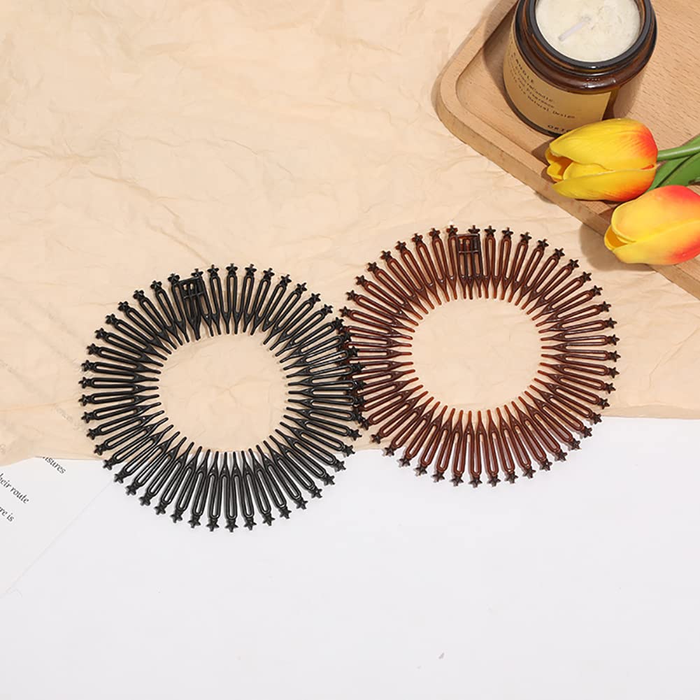 6 Pack Stretch Hair Comb Headbands - Full Circle Spring Headbands for Women & Girls - Flexible Plastic Hair Accessories for Ponytails, Workouts, and Everyday Styling