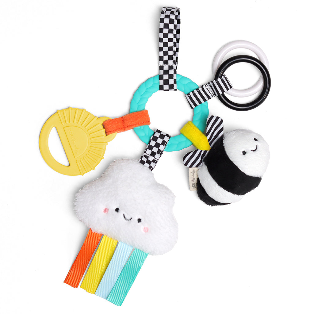 Itzy Ritzy Bitzy Busy Ring Teething Toy for Babies - Soft Chewable Sensory Activity Toy for Teething Relief, Infant Development & Playtime Fun | Perfect for On-the-Go, Car Seat & Stroller Use