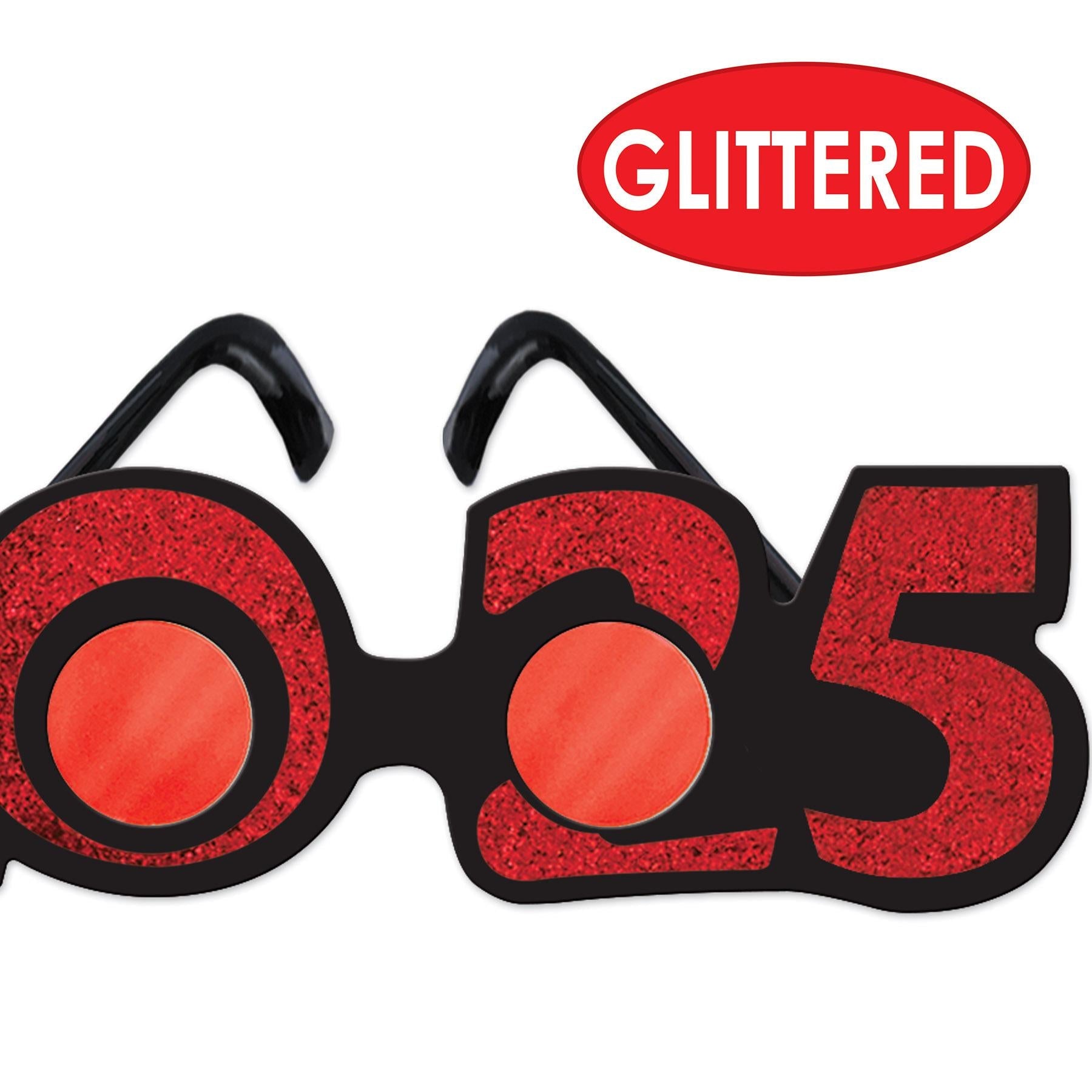 12 Pack Beistle 2025 Glittered Plastic Party Eyeglasses - Assorted Colors for New Year's Eve, Birthday & Festive Celebrations