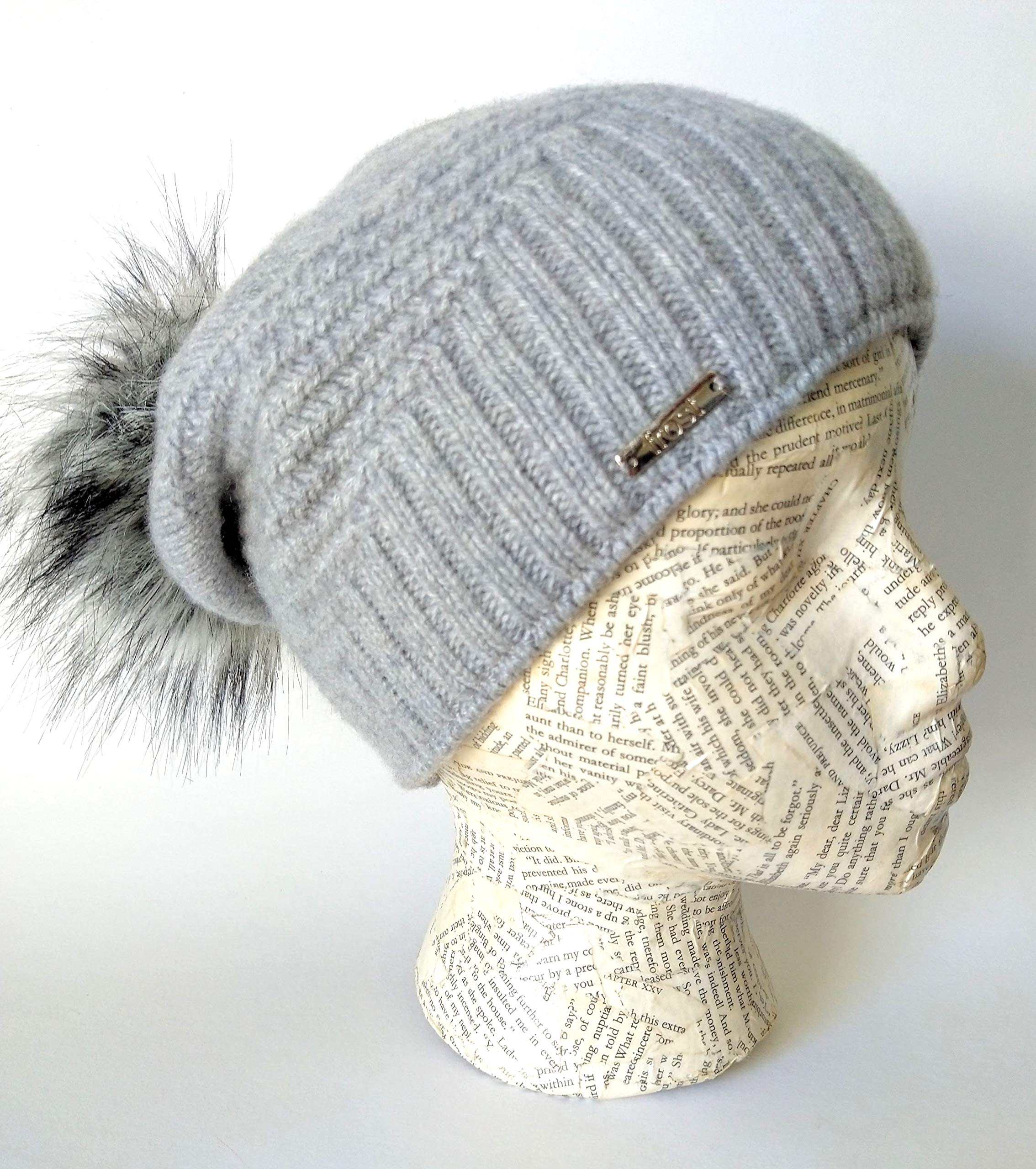 Frost Hats Women's Cashmere Blend Faux Raccoon Fur Pom Pom Beanie - CSH978FRN - Warm Winter Hat for Outdoor Activities & Fashion Accessory