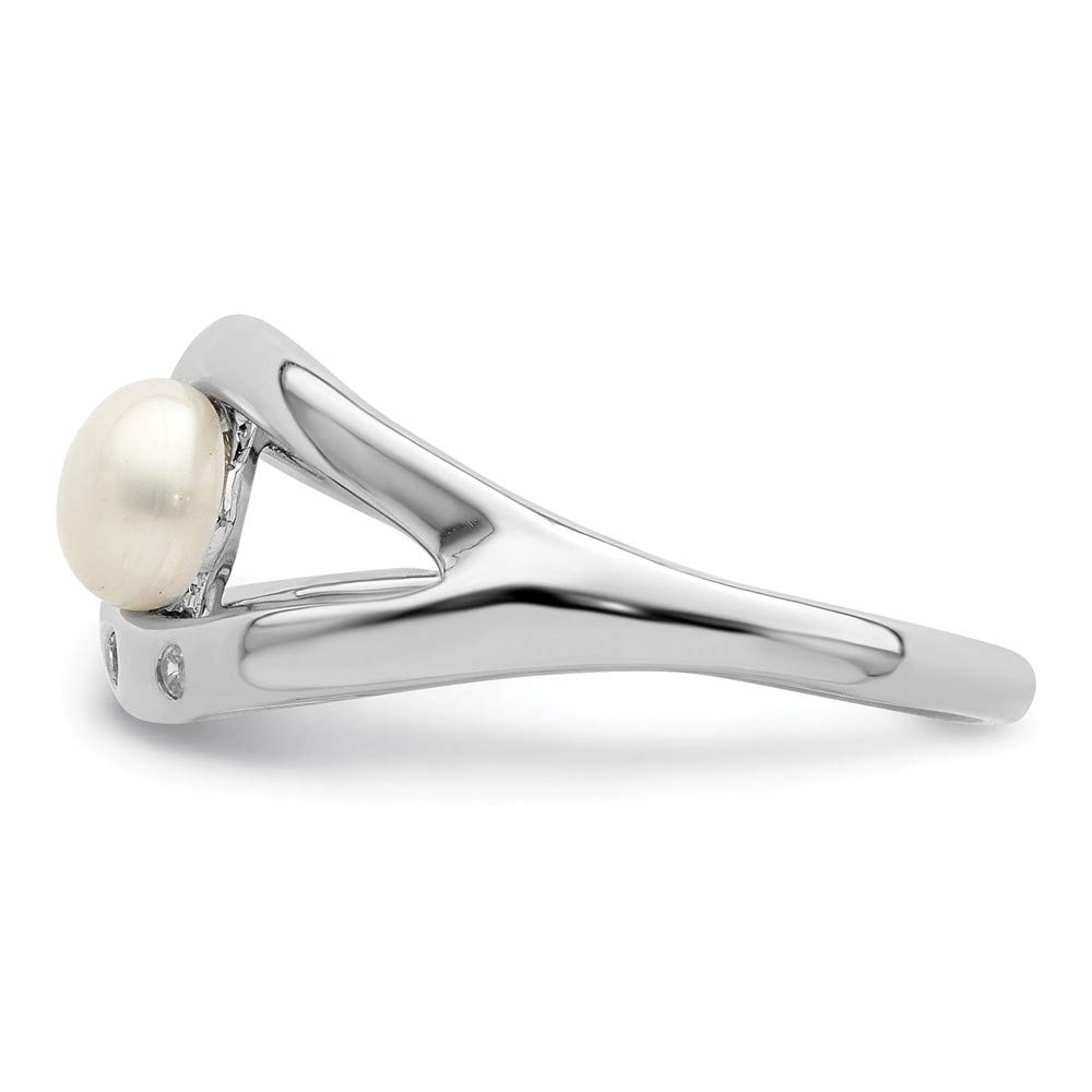 925 Sterling Silver Cubic Zirconia & Freshwater Pearl Ring for Women - Elegant 5-6mm Cultured Pearl Jewelry - Perfect Gift for Her, Anniversary, Birthday & Special Occasions