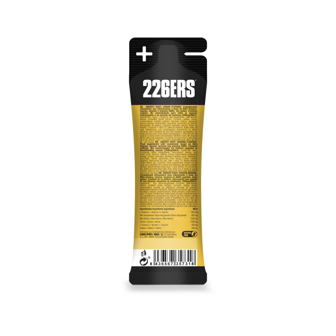 226ERS Energy Shot Stick 60ml - Banana Xtrem Flavor with 250mg Caffeine | Fast-Acting Energy Boost for Workouts, Gaming & Long Study Sessions