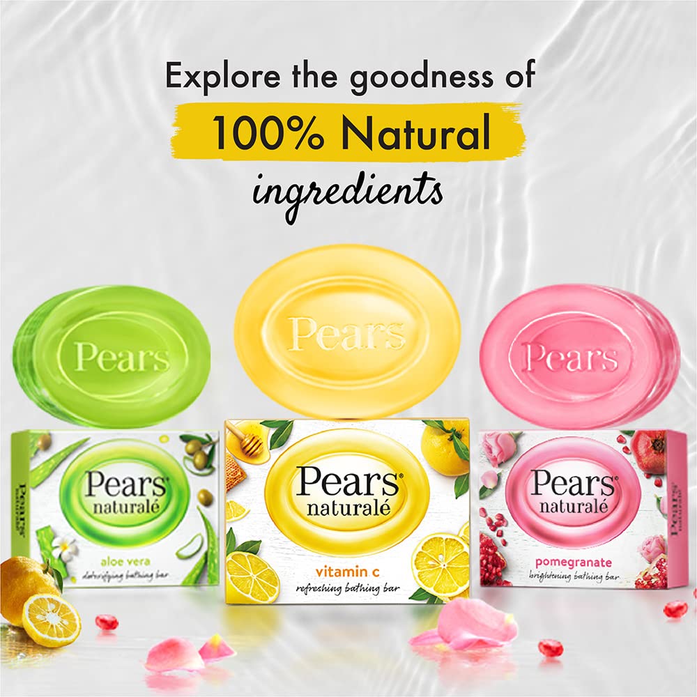 Pears Naturale Vitamin C Soap 4-Pack (125g Each) - Brightening & Glowing Face & Body Cleanser for Acne-Prone & Dull Skin - Daily Skincare Routine
