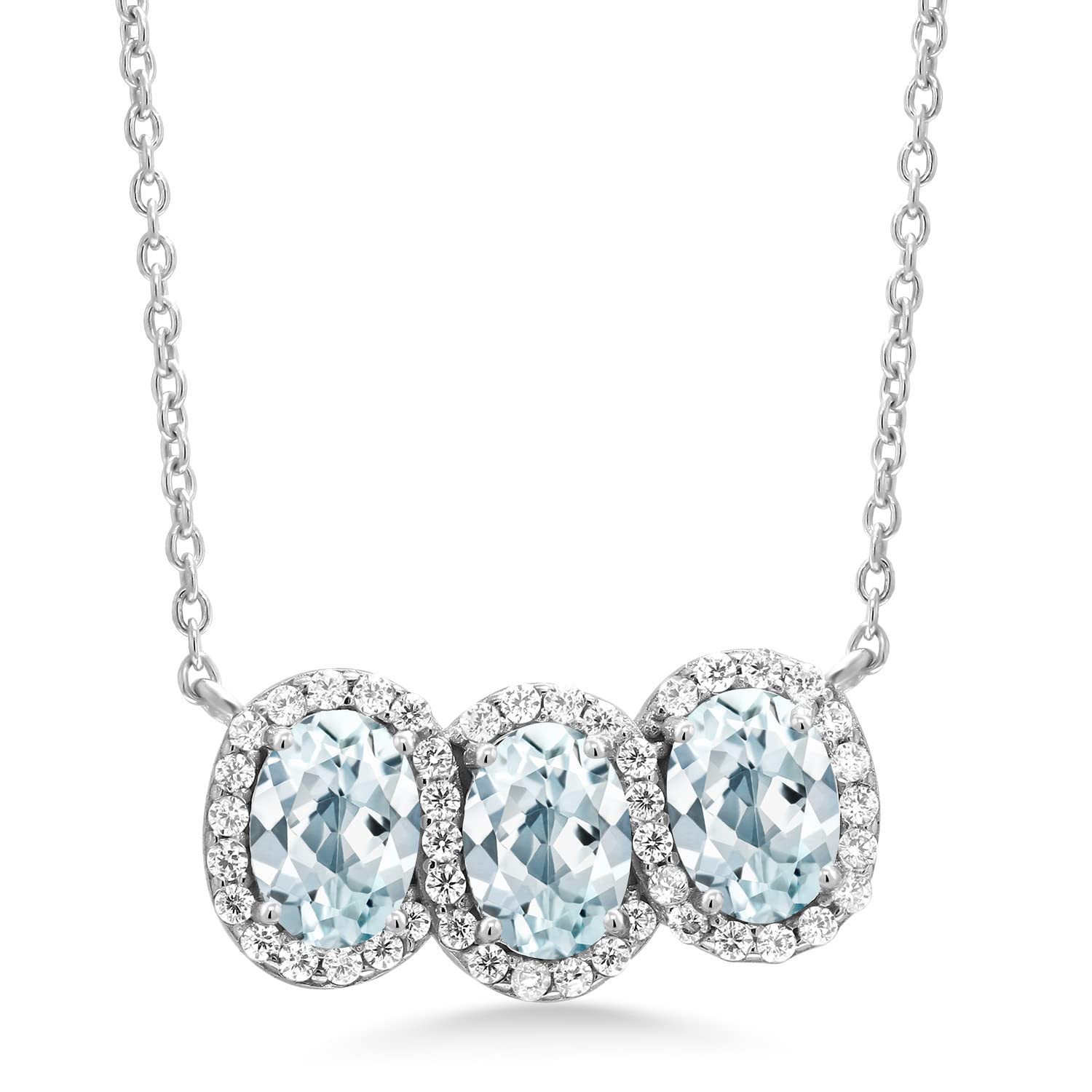 Gem Stone King 925 Sterling Silver Birthstone Necklace for Women | 3 Stone Oval Pendant (7x5mm) with 18