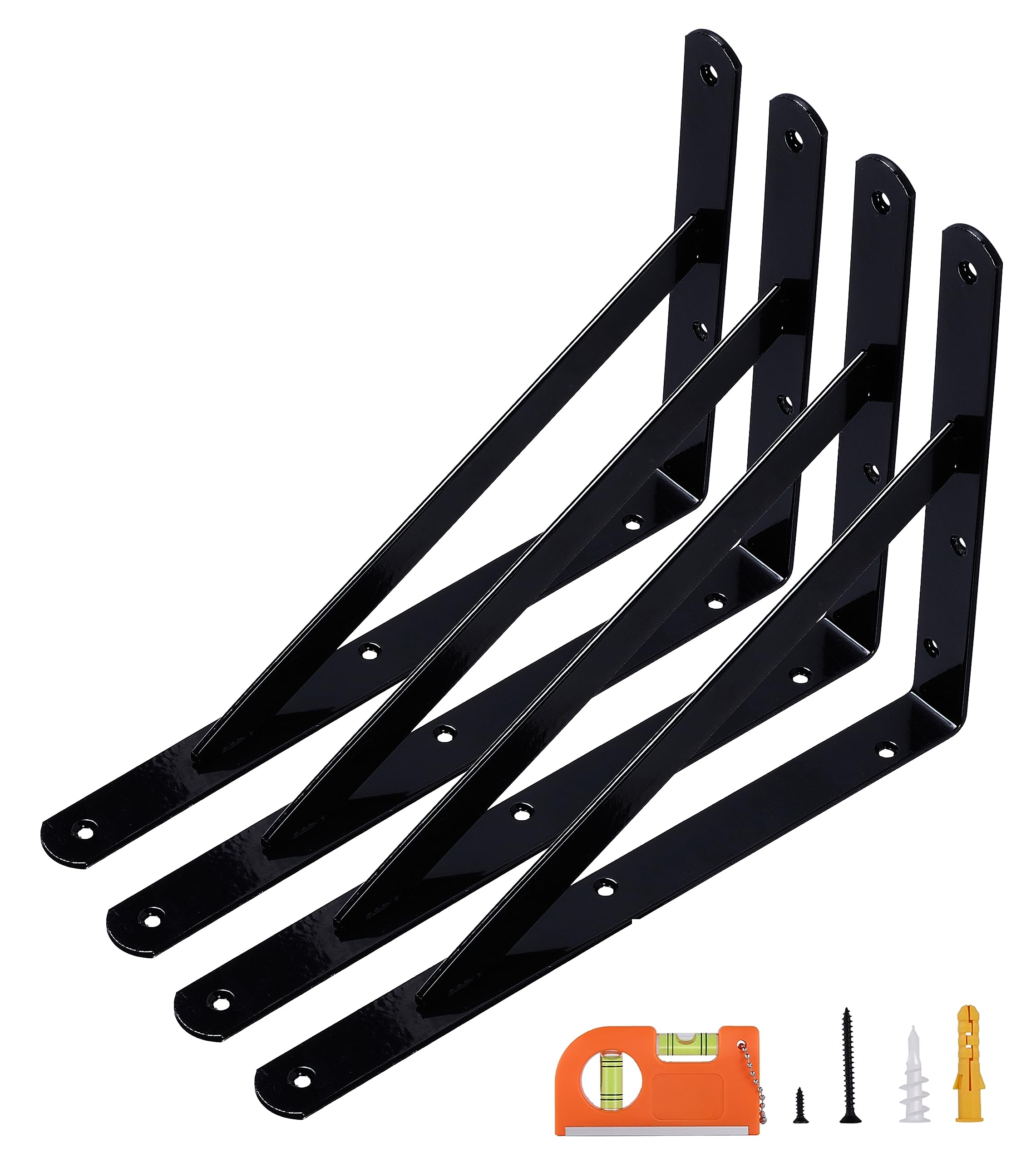 4-Pack 12 Inch Heavy Duty Shelf Brackets - Black Powder-Coated Steel Brackets for Garage Storage, Wall Shelves & Closet Organization - Perfect for Home, Office & Workshop Use