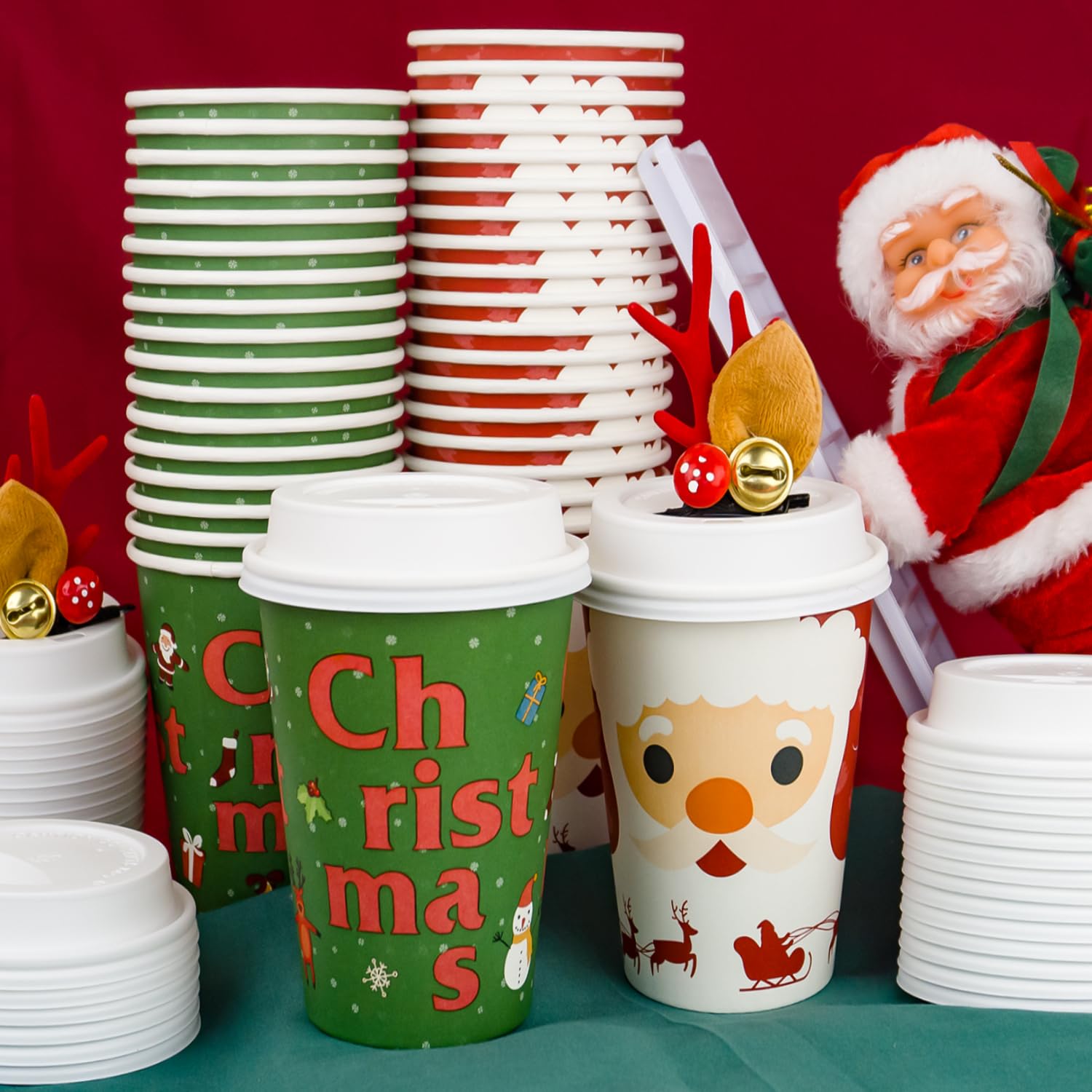 16 oz Disposable Christmas Tree Paper Cups with Lids - 40 Pack of Holiday Coffee Cups for Hot Cocoa, Chocolate & Drinks | Xmas Party Decorations, Navidad Supplies, Office & Home Celebrations