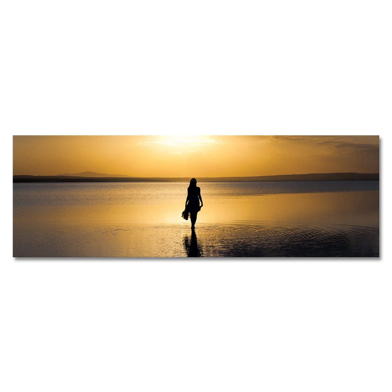 Natural Gold Sea Beach Sunset Landscape Canvas Painting - Scandinavian Wall Art Poster Print for Living Room Decor 20x60cm (8x24in) Unframed - Perfect for Coastal, Boho & Modern Home Interiors