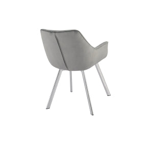 Luxury Grey Velvet Chrome Armchair Set of 2 - Modern Accent Chairs for Living Room, Bedroom & Office - Comfortable Mid-Century Style Seating for Home Decor