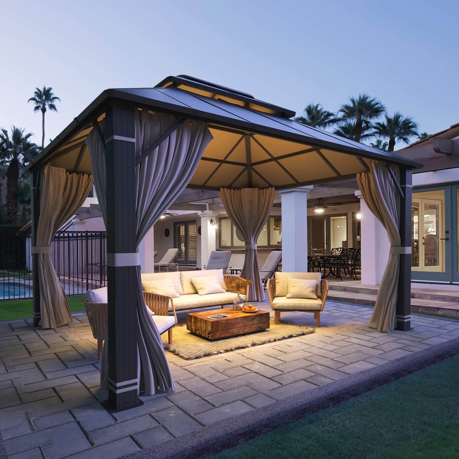EROMMY 10X12 Hard Top Gazebo with Aluminum Composite Double Roof - Durable Outdoor Canopy for Patio, Garden, Backyard & Poolside
