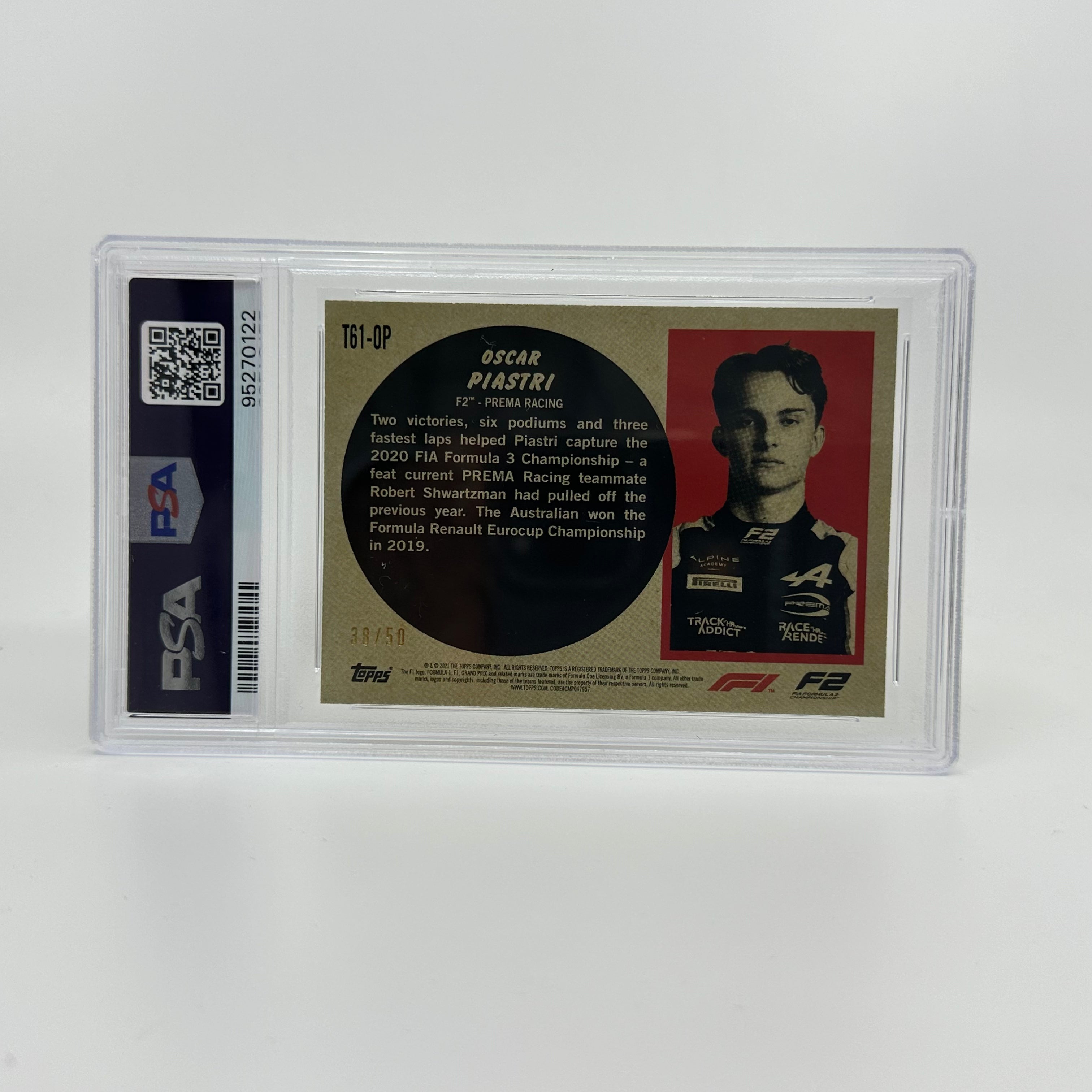 PSA 8 Oscar Piastri #T61OP Gold 38/50 - Rare Collectible Trading Card for Sports Memorabilia & Investment - Perfect for Display, Trading, and Card Collections