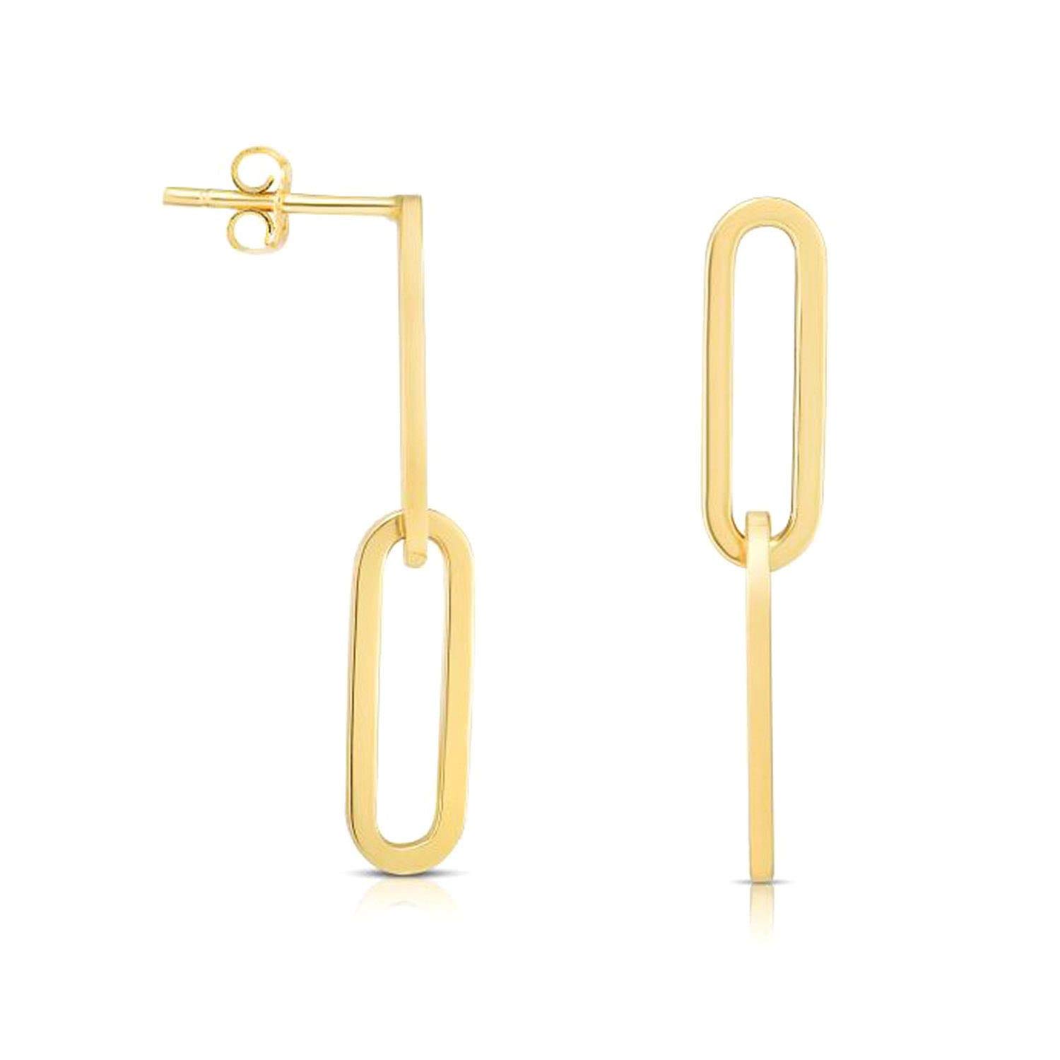 14K Yellow, White & Rose Gold Polished Oval Paperclip Push Back Stud Earrings - Elegant & Hypoallergenic Jewelry for Women | Perfect for Parties, Weddings & Everyday Wear
