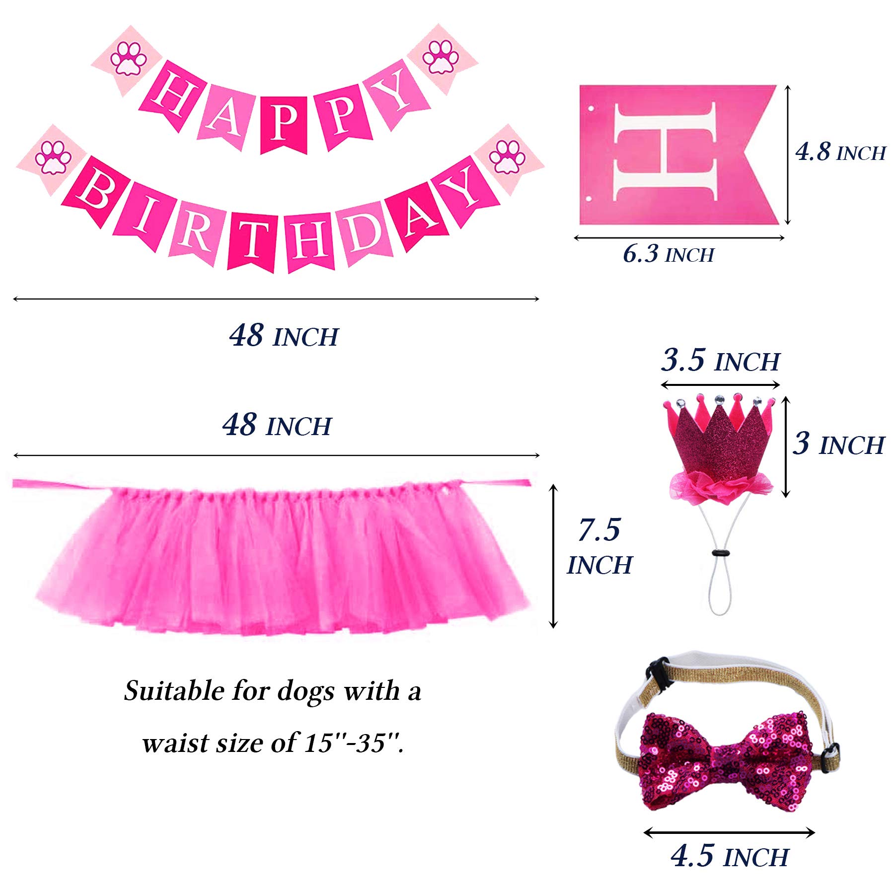 STMK Dog Birthday Outfit for Girl Puppies - Floral Bandana, Tutu Skirt, Number Crown Hat & Bowtie Set with Happy Birthday Banner - Perfect for Pet Birthday Parties, Photo Shoots & Special Celebrations (Rose)