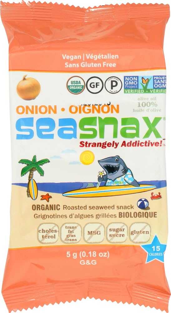 SeaSnax Grab & Go Seaweed Snacks - Toasty Onion Flavor (0.21 oz Pack) | Healthy Vegan Gluten-Free Snack for Kids & Adults | Perfect for Lunchboxes, Office Snacks & On-The-Go Nutrition