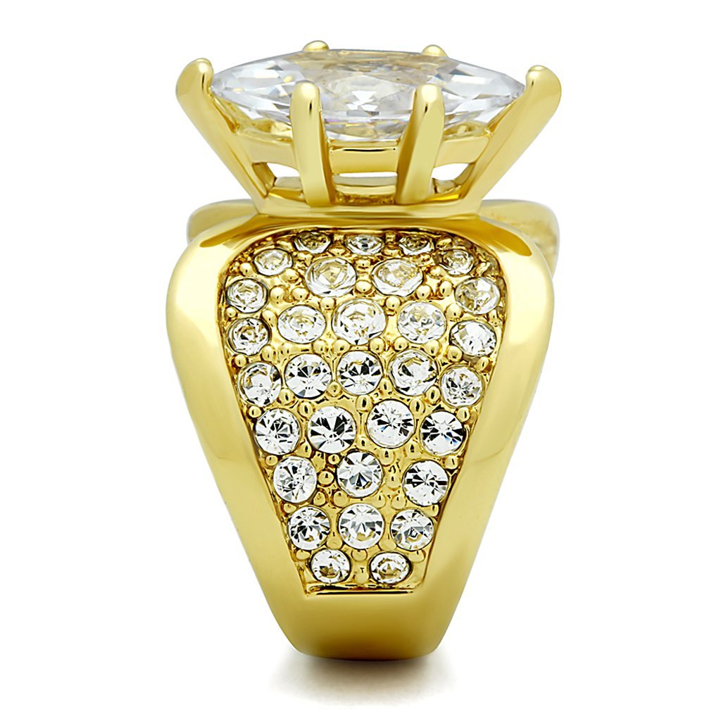 Marimor 316 Stainless Steel Marquise Cut Zirconia Gold Plated Engagement Ring for Women - Perfect for Proposals, Anniversaries & Special Occasions