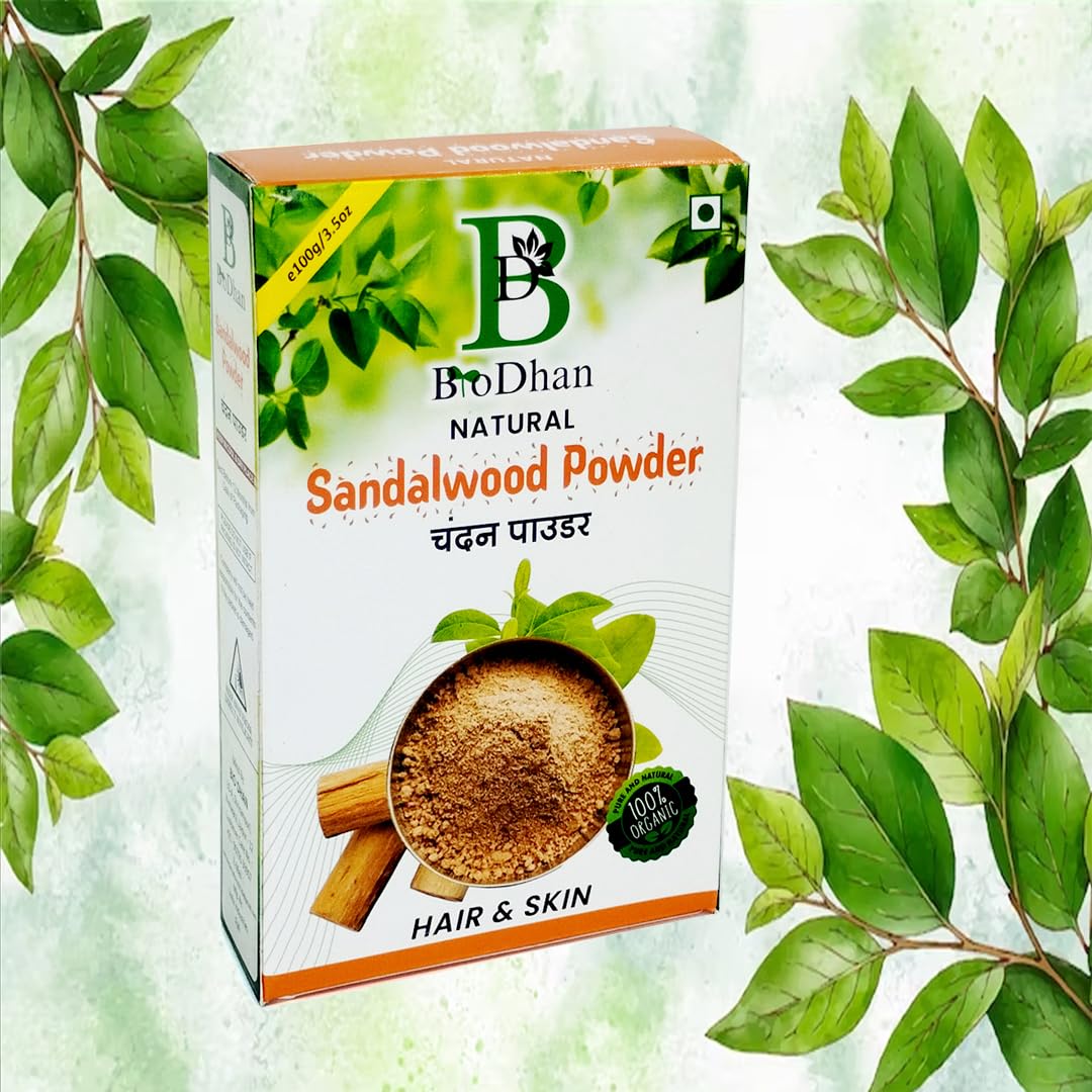 BioDhan 100% Pure Natural Sandalwood Powder for Face & Skin Care - Skin Whitening, Facial Mask, Brightening Treatment (100g) | Ayurvedic Beauty Routine, DIY Spa, Glowing Complexion
