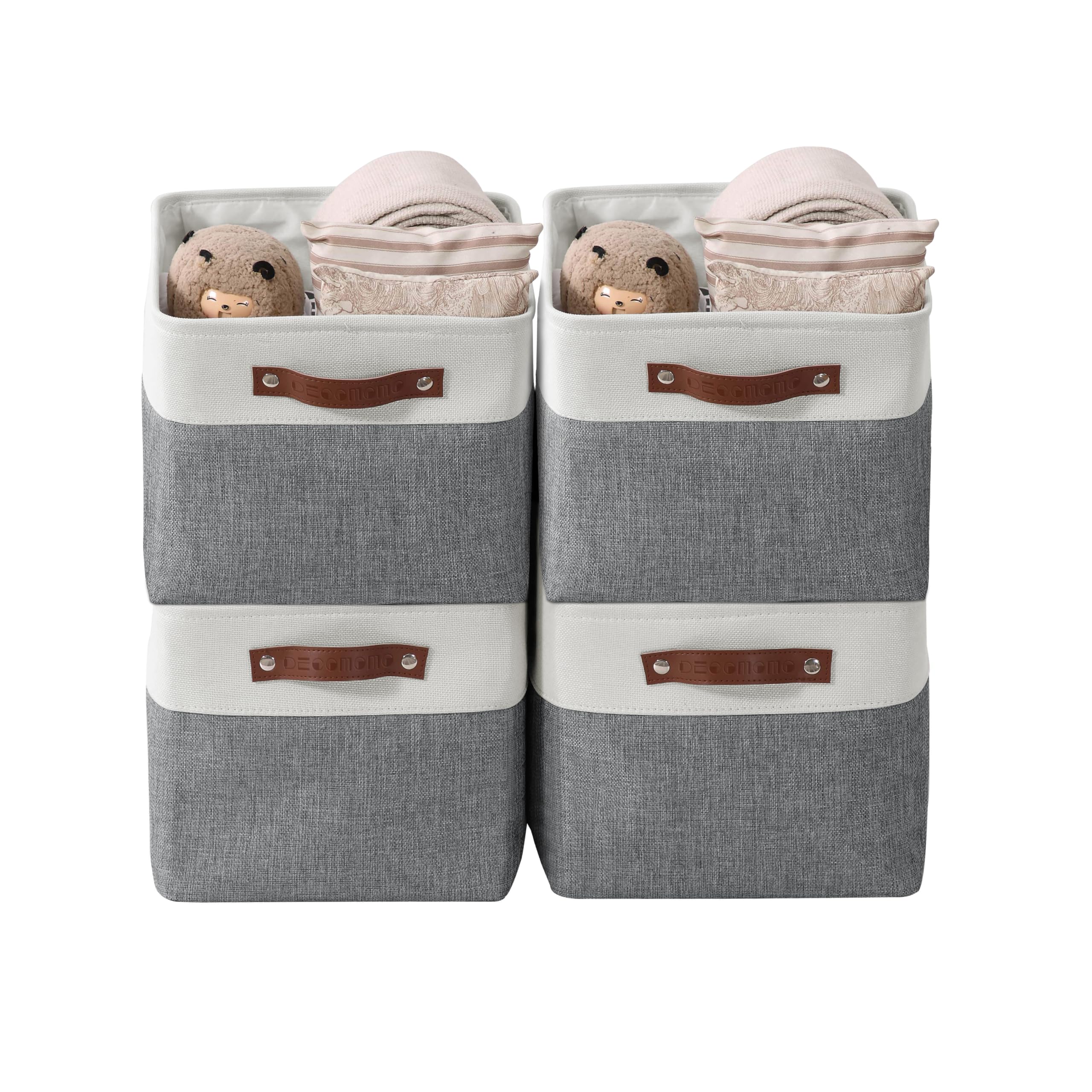 DECOMOMO Fabric Storage Bins - Large 4-Pack Closet Organizer Baskets for Shelves, Toys, Nursery & Linen Organization (Slate Grey & White) - Perfect for Home, Office & Kids Room Storage Solutions