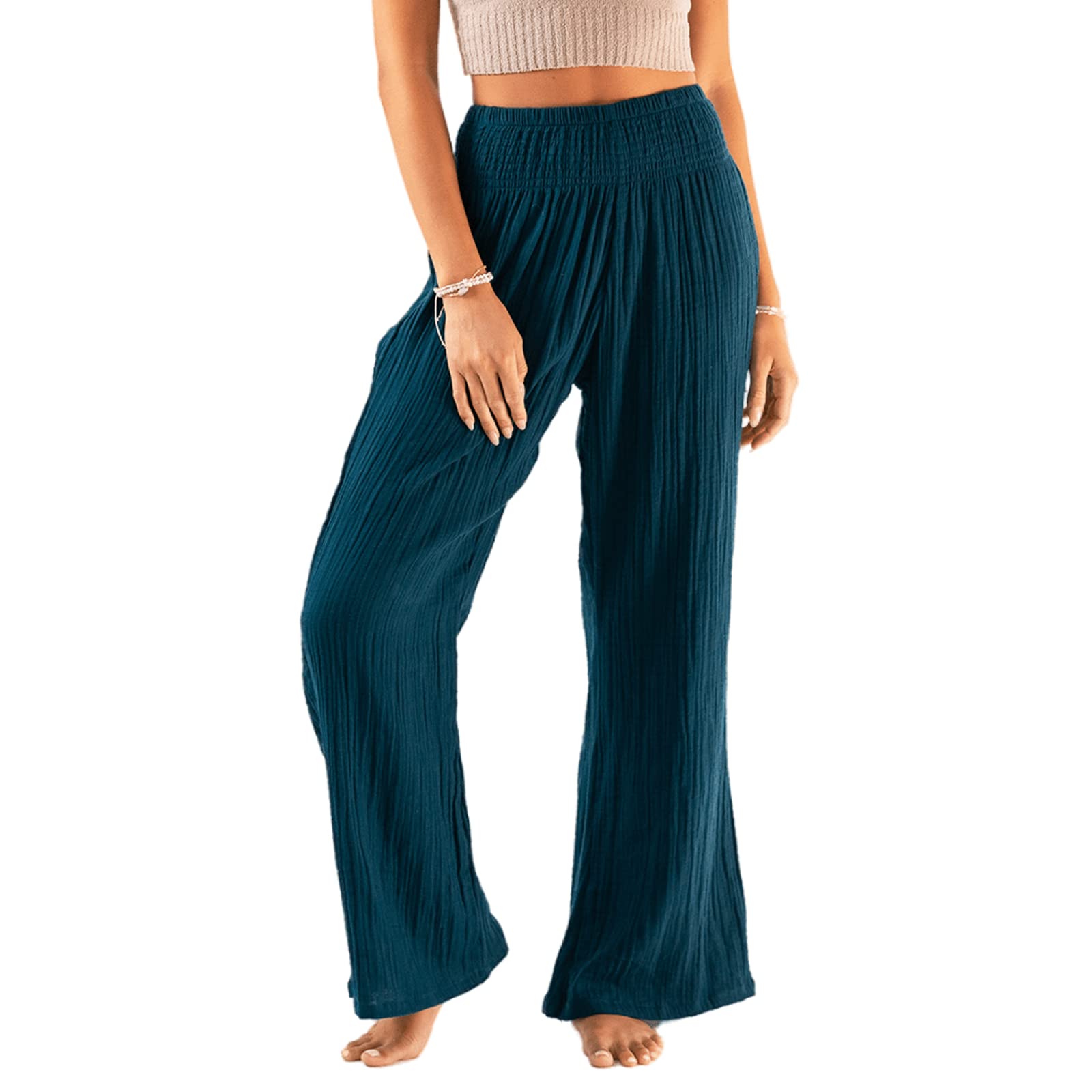Lotus and Luna Women's Flowy Wide Leg Pants - Soft Comfortable Lounge Pants for Beach, Yoga, Travel & Casual Wear