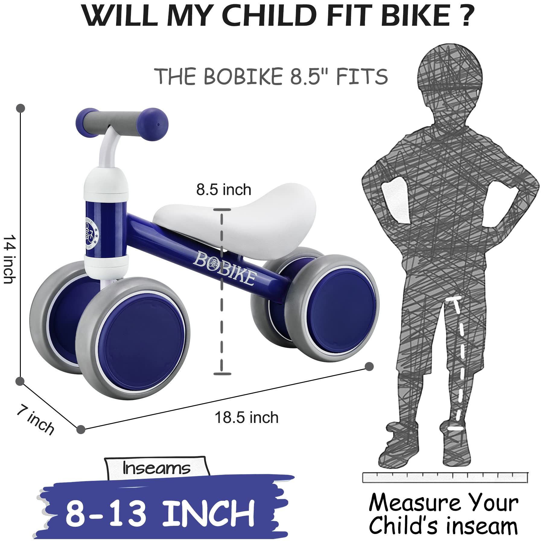 **Best Baby Balance Bike for 12-36 Months - No Pedal 4-Wheel Toddler Bike for Boys & Girls - First Birthday Gift & Learning Walker (Classic Blue) - Perfect for Indoor & Outdoor Play, Park Rides & Early Motor Skill Development**