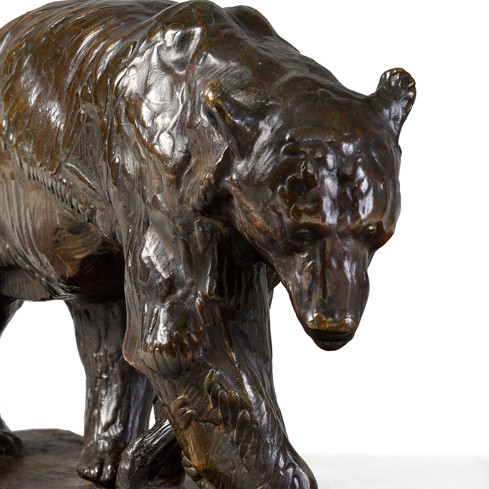 Rembrandt Bugatti Walking Brown Bear Bronze Sculpture - Right Paw Forward - Elegant Art Deco Home Decor, Office Desk Accent, Luxury Gift for Collectors