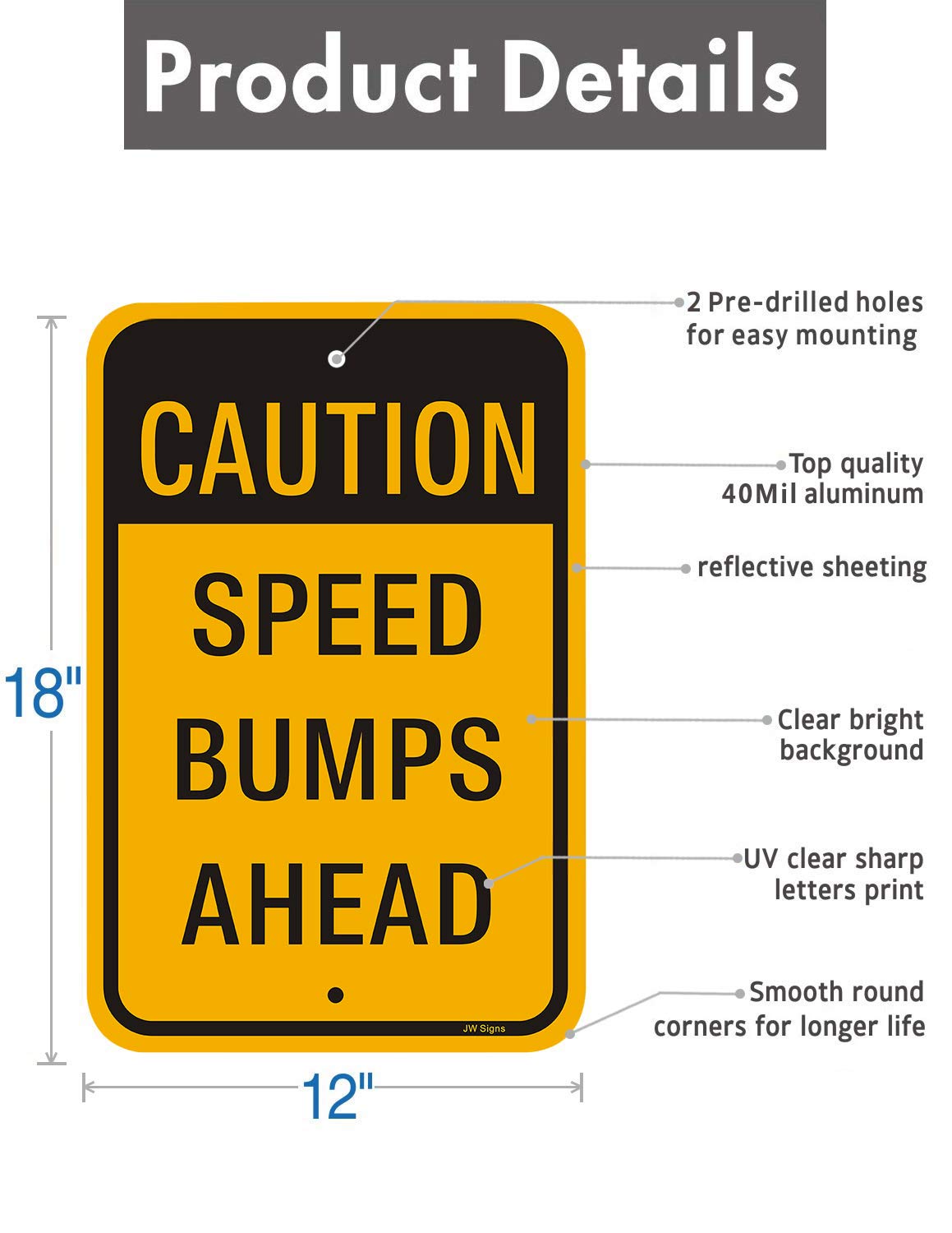 2-Pack Speed Bumps Ahead Slow Down Signs - 18”x12” Rust-Free Aluminum Reflective Road Signs with UV Coating & Weather-Resistant Finish - Easy Mounting for Parking Lots, School Zones & Neighborhood Streets