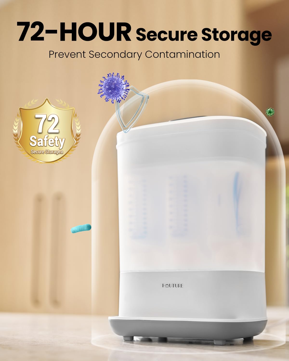 HAUTURE 6-in-1 Electric Baby Bottle Sterilizer and Dryer | Steam Sanitizer for Baby Bottles, Pacifiers, Breast Pump Parts & Accessories | Kills 99.9% Germs | Perfect for Nursery, Travel & Daily Use