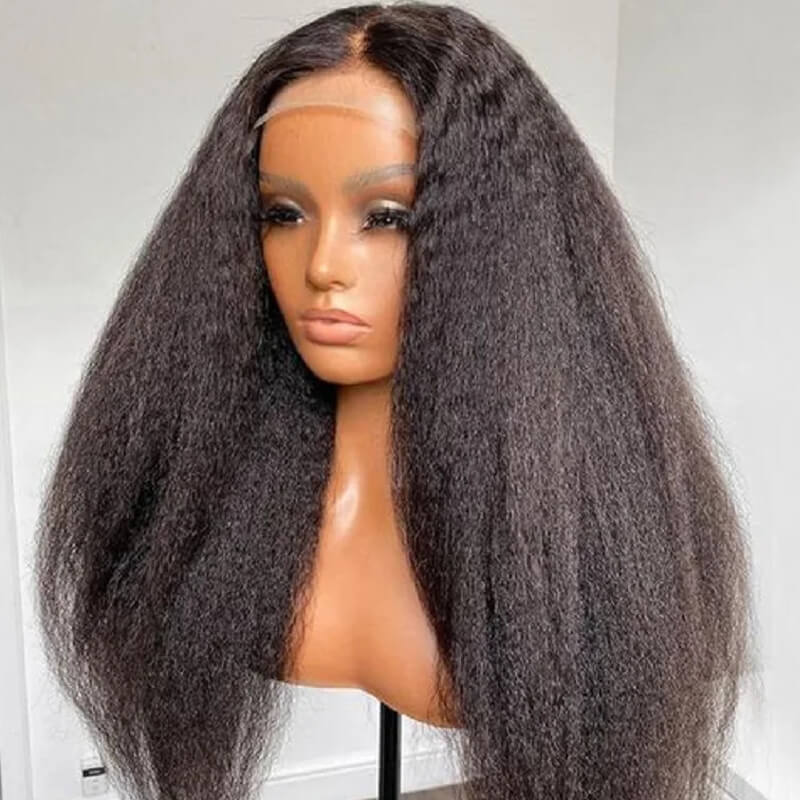 Kinky Straight Human Hair Wigs with Pre-Plucked Lace Frontal - Natural Looking & Breathable for Daily Wear, Parties & Cosplay