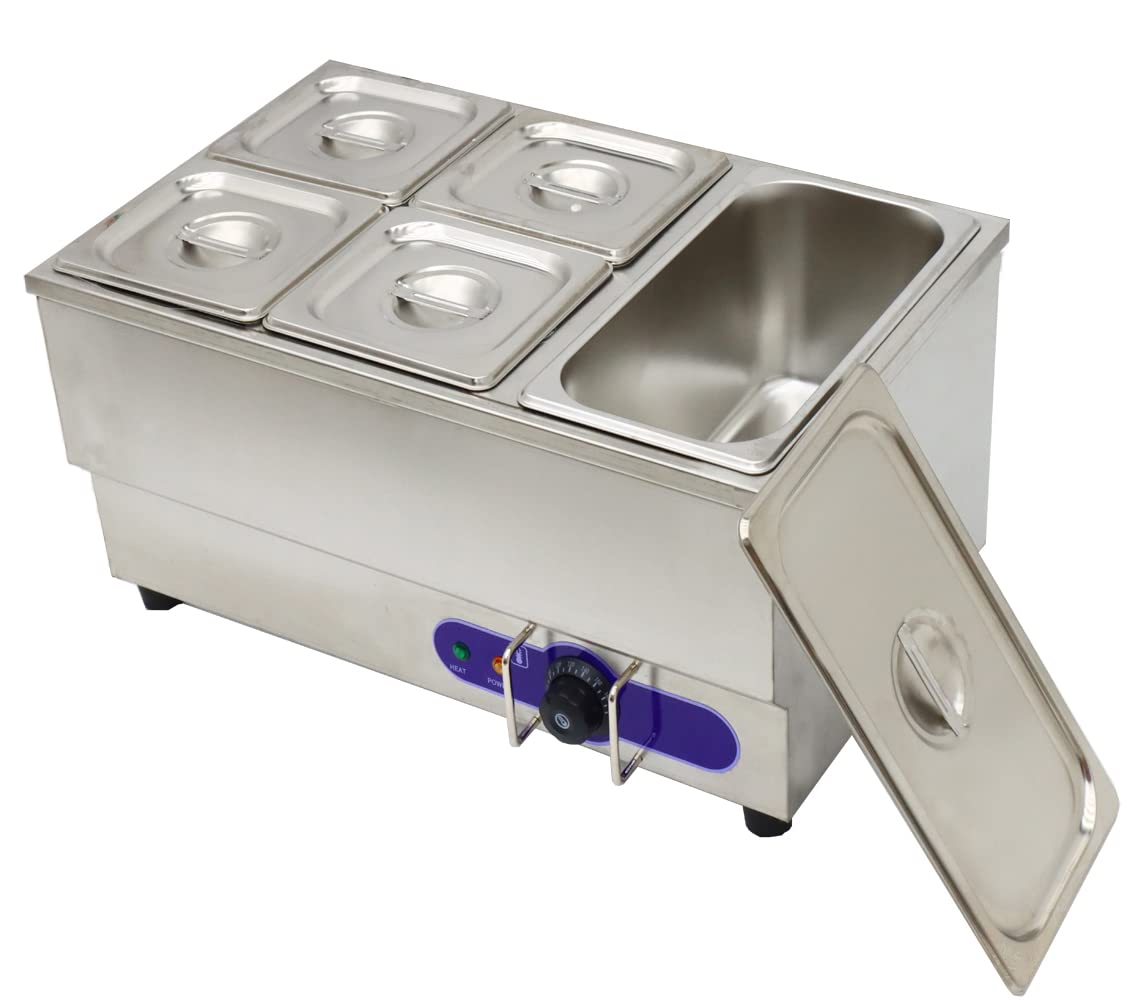Commercial 110V 5-Pan Stainless Steel Food Warmer - 1500W Electric Steam Table with Adjustable Temperature (6