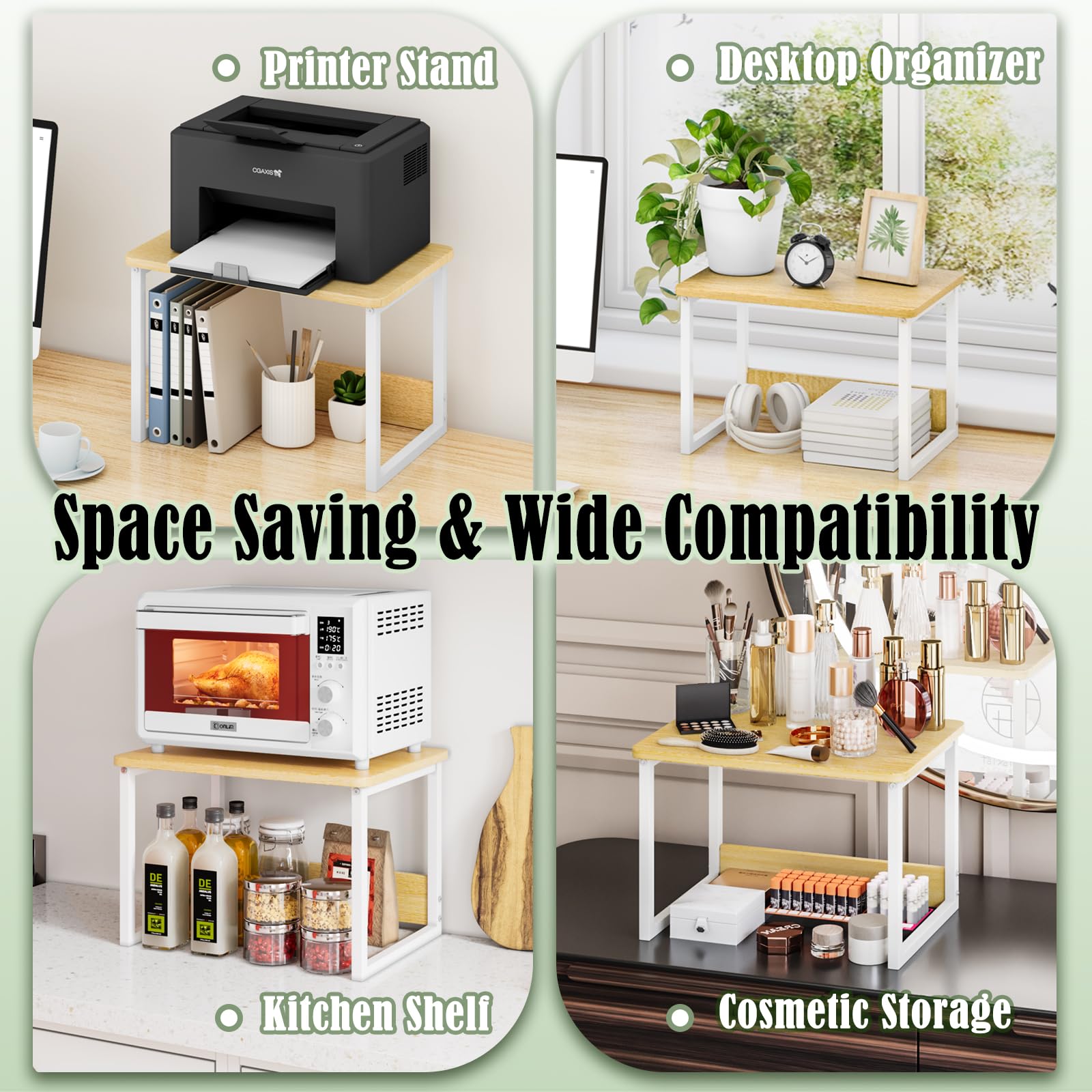 Heavy Duty Maple Printer Stand with Storage Shelf - Under Desk Organizer for Home & Office - Perfect for Fax Machine, Copier, Scanner - Space Saving Desktop Solution for Small Printers