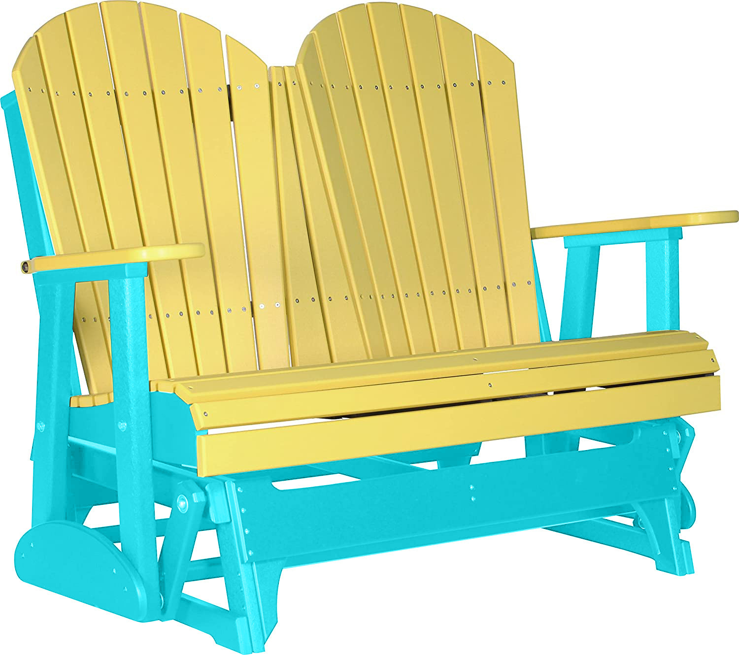 LuxCraft 4 ft. Yellow Recycled Plastic Adirondack Outdoor Glider Chair with Cup Holder - Perfect for Patio, Garden, Poolside & Backyard Relaxation