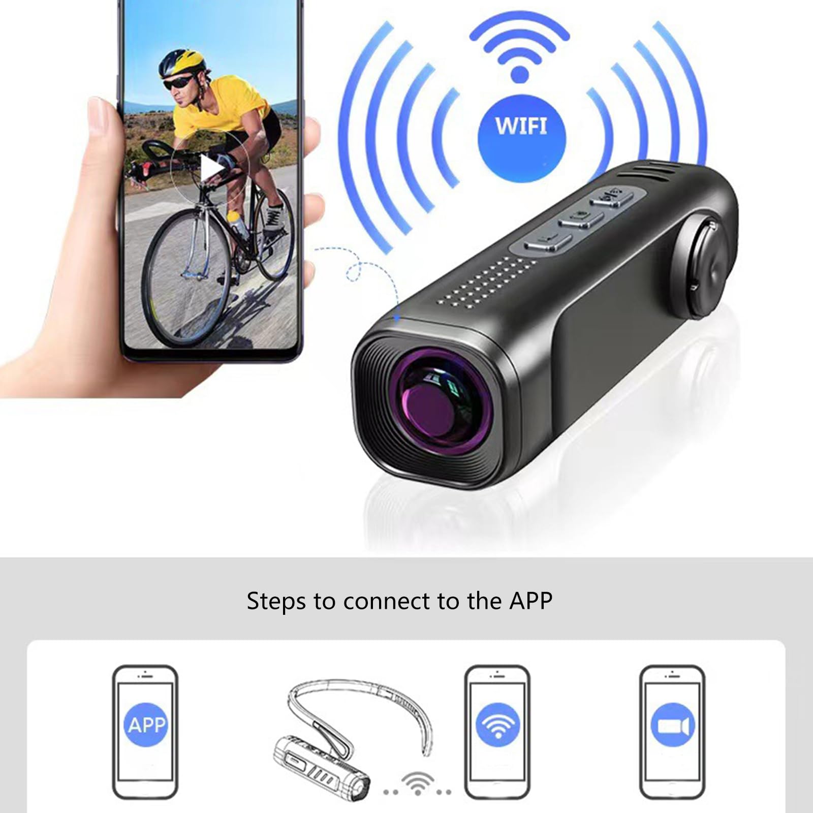 4K Wearable Action Camera with WiFi & APP Control - 2200mAh Rechargeable Sports Camera for Vlogging, Cycling, Skiing & Outdoor Adventures - Head-Mounted HD Webcam for YouTube Videos & Live Streaming