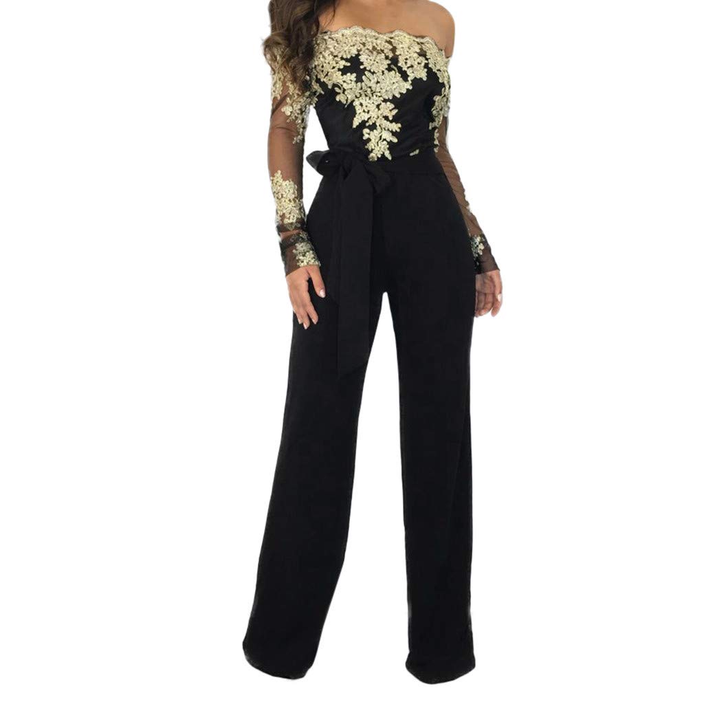 Elegant Women's Lace Romper Jumpsuit - Off Shoulder Casual Playsuit with Wide Leg for Summer Outfits | Perfect for Beach Vacations, Date Nights & Outdoor Parties