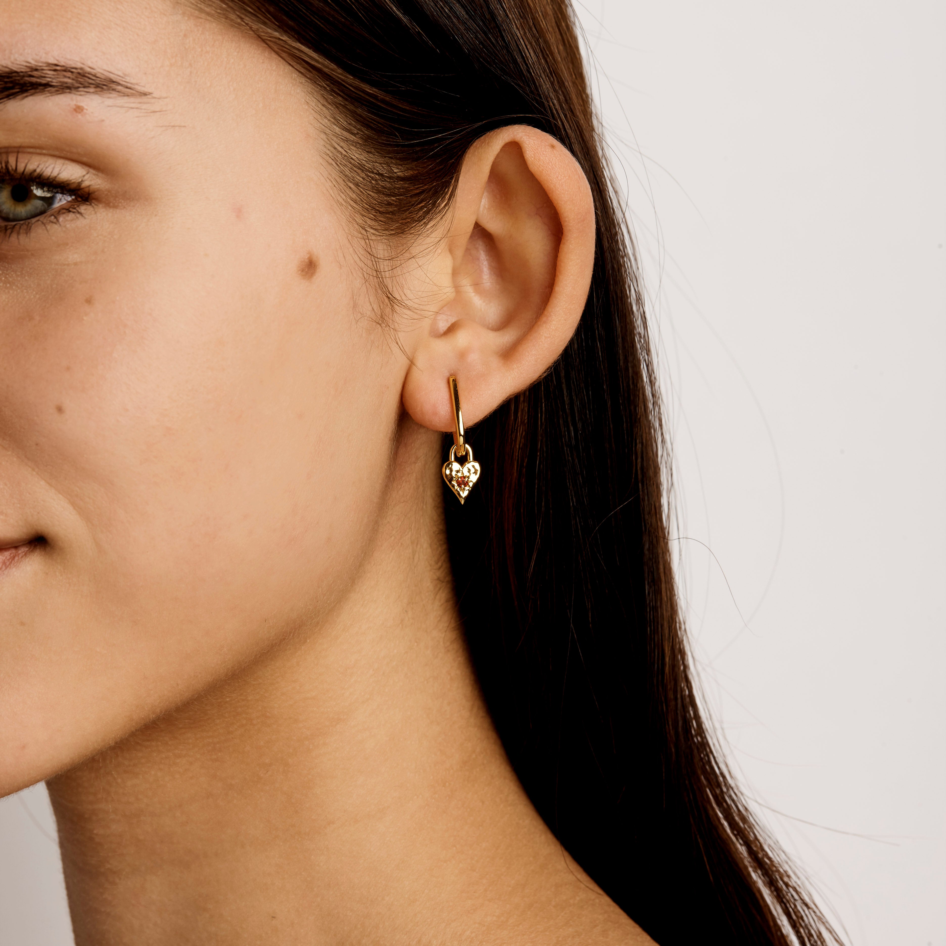 14K Gold Love Heart Garnet Ear Charms for Women - Romantic Dangle Earrings for Date Night & Valentine's Day Gifts