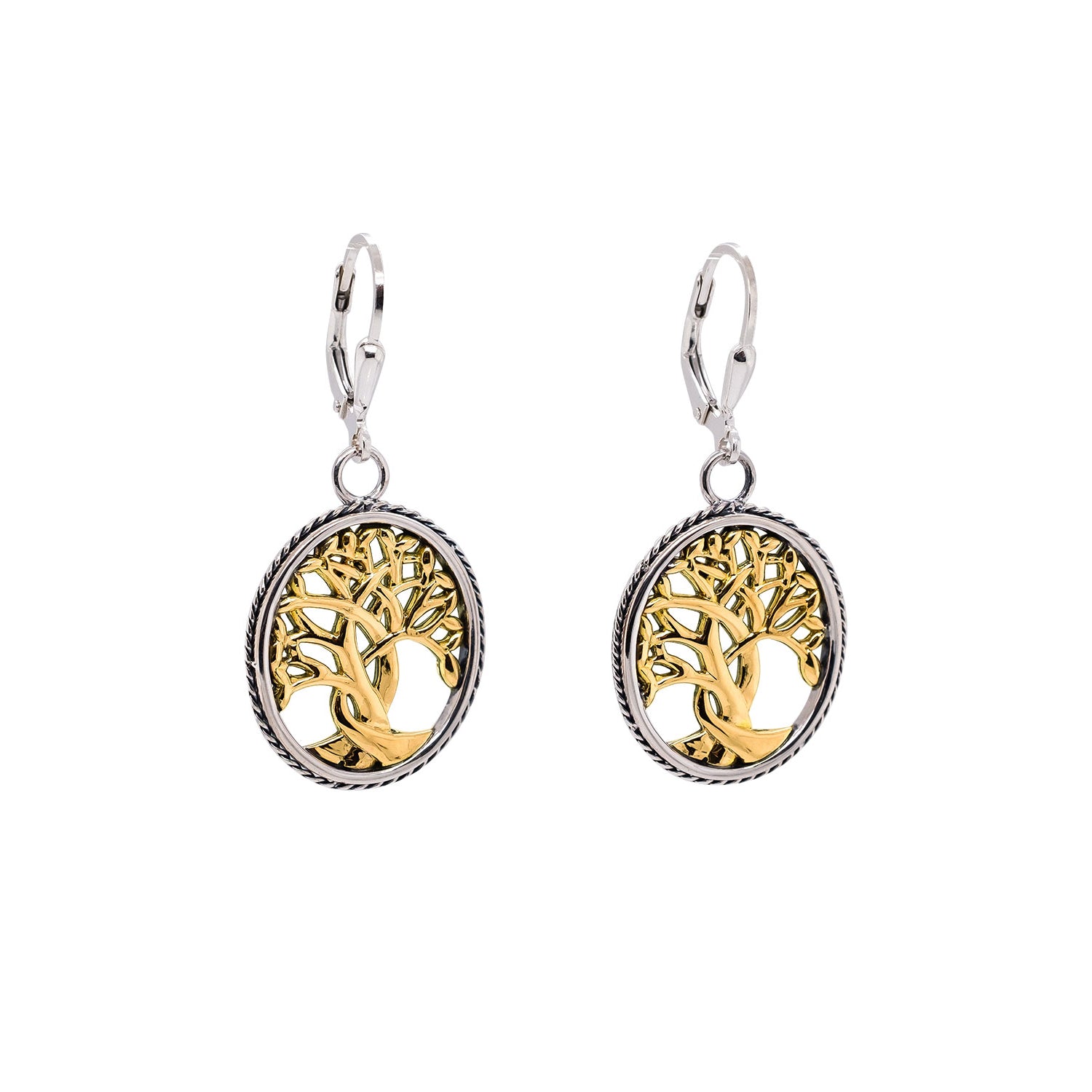 10K Yellow Gold & Rose Gold Tree of Life Earrings for Women - Sterling Silver Dangle Drop Earrings - Perfect for Weddings, Parties & Everyday Wear