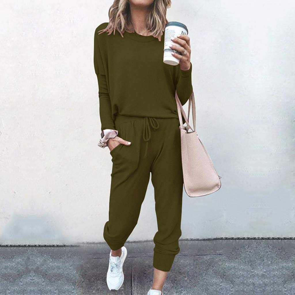 SNKSDGM Women's 2-Piece Outfits - Long Sleeve/Sleeveless Crewneck Tops with Sweatpants Jogger Set | Casual Loungewear, Workout, Yoga & Streetwear Fashion