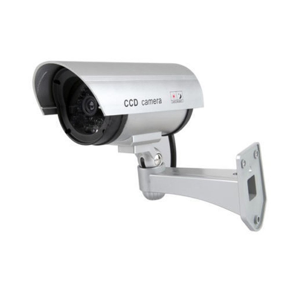 Silver Fake Dummy Security CCTV Camera with Waterproof IR LED - Outdoor/Indoor Surveillance for Home, Office & Business Protection