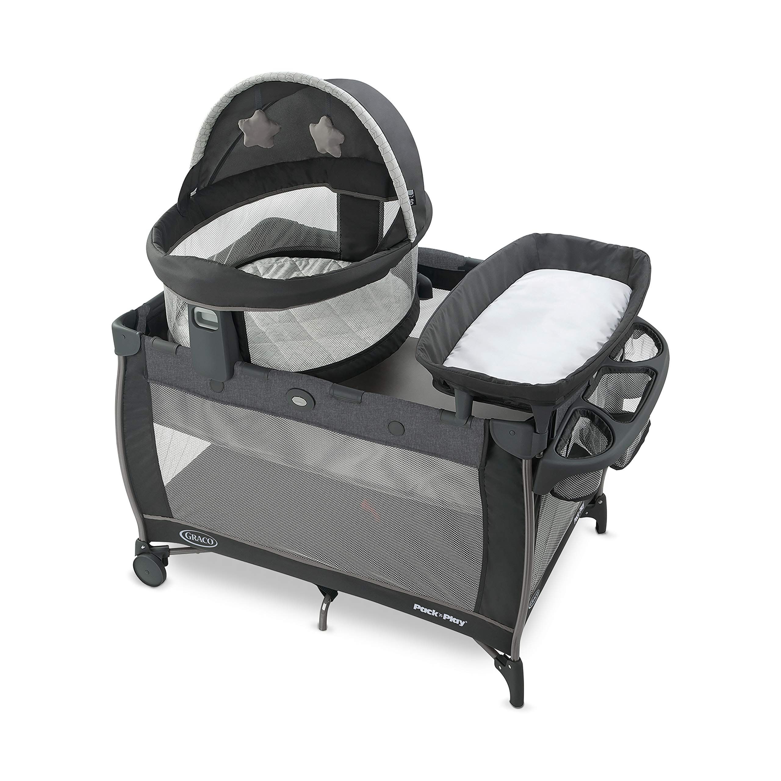 Graco Pack 'n Play Dome LX Portable Playard with Removable Bassinet - Lightweight Travel Crib for Babies & Toddlers - One-Push Fold Design - Redmond Pattern - Perfect for Home, Travel & Daycare Use