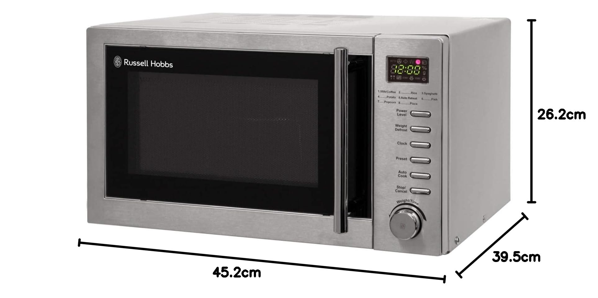 Russell Hobbs RHM2031 20L 800W Stainless Steel Digital Grill Microwave Oven - 5 Power Levels, 1000W Grill, Auto Defrost, 8 Auto Cook Menus, Clock & Timer - Perfect for Quick Meals, Reheating & Family Cooking