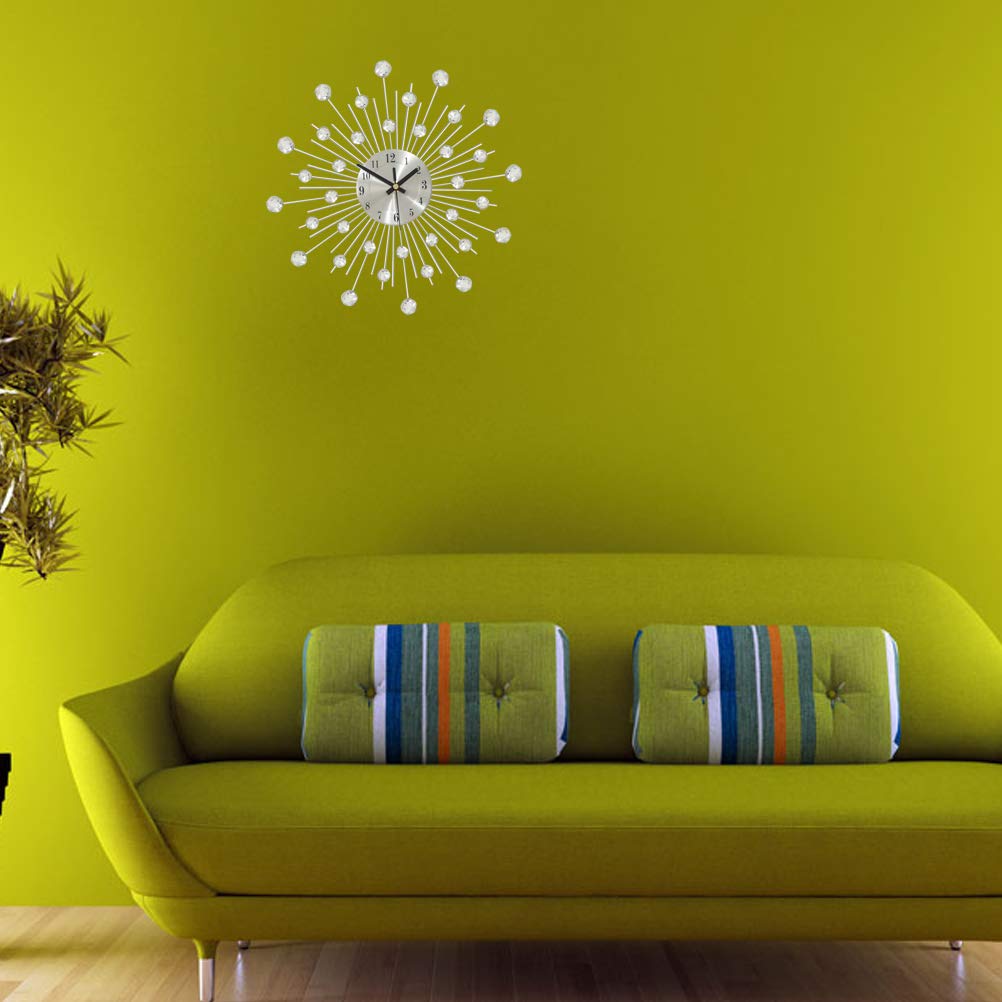 Amosfun Modern Rhinestone Wall Clock - Silent Metal Wall Decor for Living Room, Bedroom, Office - Elegant Home & Office Decoration for Stylish Interiors