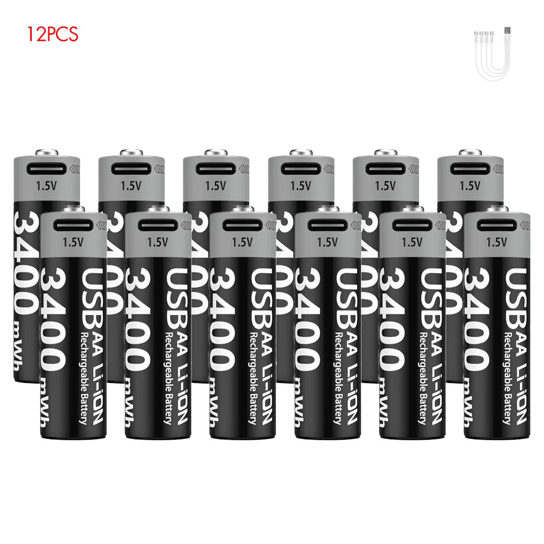 MATOV 1.5V AA 3400mWh USB-C Rechargeable Lithium Batteries - 4 Pack, Long Lasting Power for Hunting Cameras, Smart Door Locks, Remote Controls, Wireless Mice & Microphones - Perfect for Outdoor Gear & Smart Home Devices