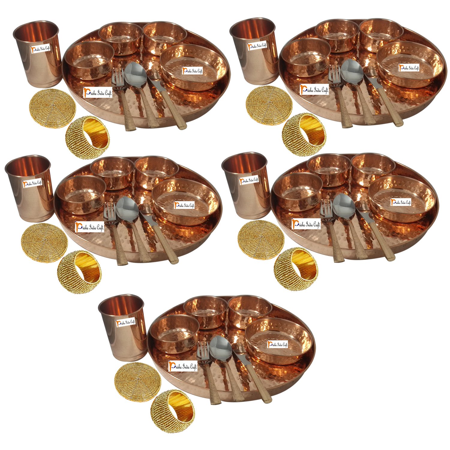 Prisha India Craft® 5-Piece Handmade Pure Copper Traditional Indian Thali Dinner Set - 12