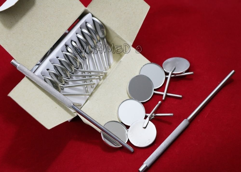 Premium Box of 12 #5 Dental Mouth Mirrors with 2 Free Handles - Professional Dentist Instruments for Oral Exams, Dental Checkups & Teeth Inspections