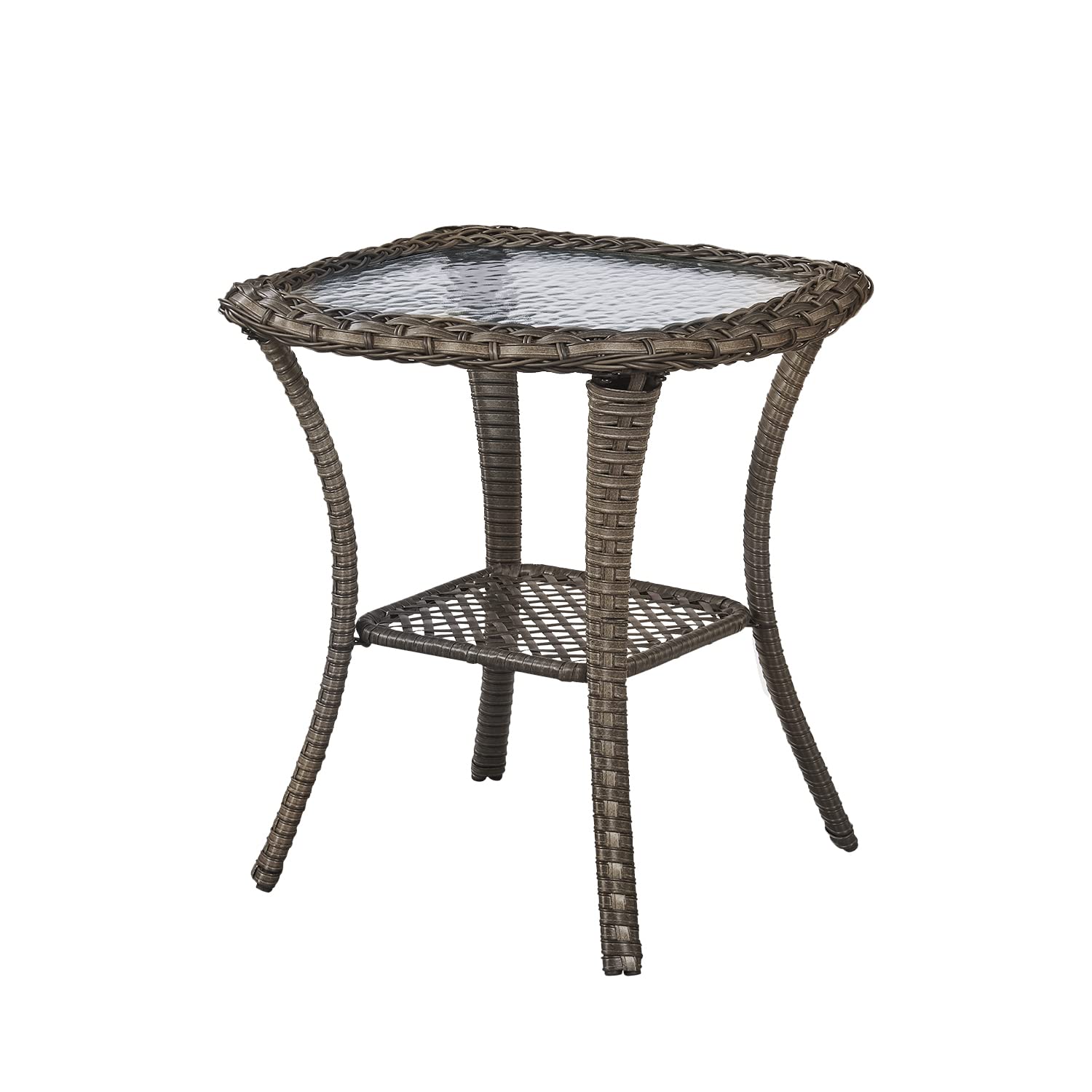 Outdoor Wicker Side Table with Glass Top - Rattan End Table for Patio, Porch, Deck - Square Mixed-Grey - Perfect for Outdoor Lounging, Poolside Relaxation & Garden Decor