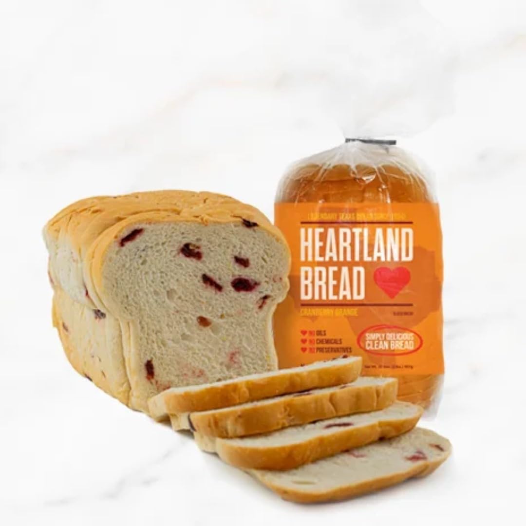 Heartland Bread Organic Cranberry Orange Sliced Bread - No Fats, Oils, Chemicals or Preservatives - 100% Natural Homemade Taste - 32oz Loaf - Perfect for Breakfast, Snacks & Holiday Gatherings