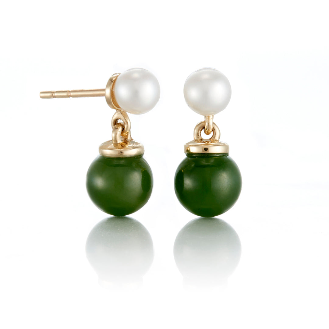 Natural Pearl & Green Nephrite Jade Drop Earrings for Women - Elegant Handmade Dangle Earrings for Weddings, Parties & Special Occasions