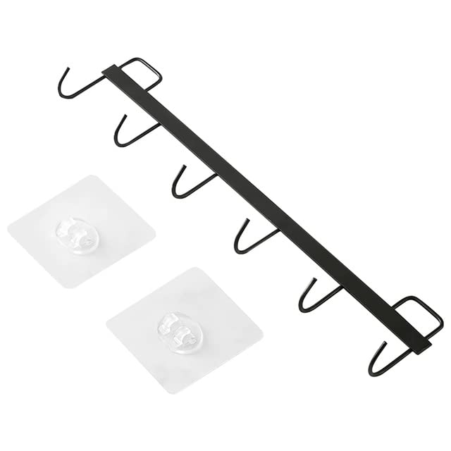 6 Hooks Wall Mount Coat Rack - Heavy Duty Entryway Organizer for Hats, Coats, Towels & Kitchen Utensils | Space Saving Door Hook Hanger for Bedroom, Bathroom & Closet (Black)