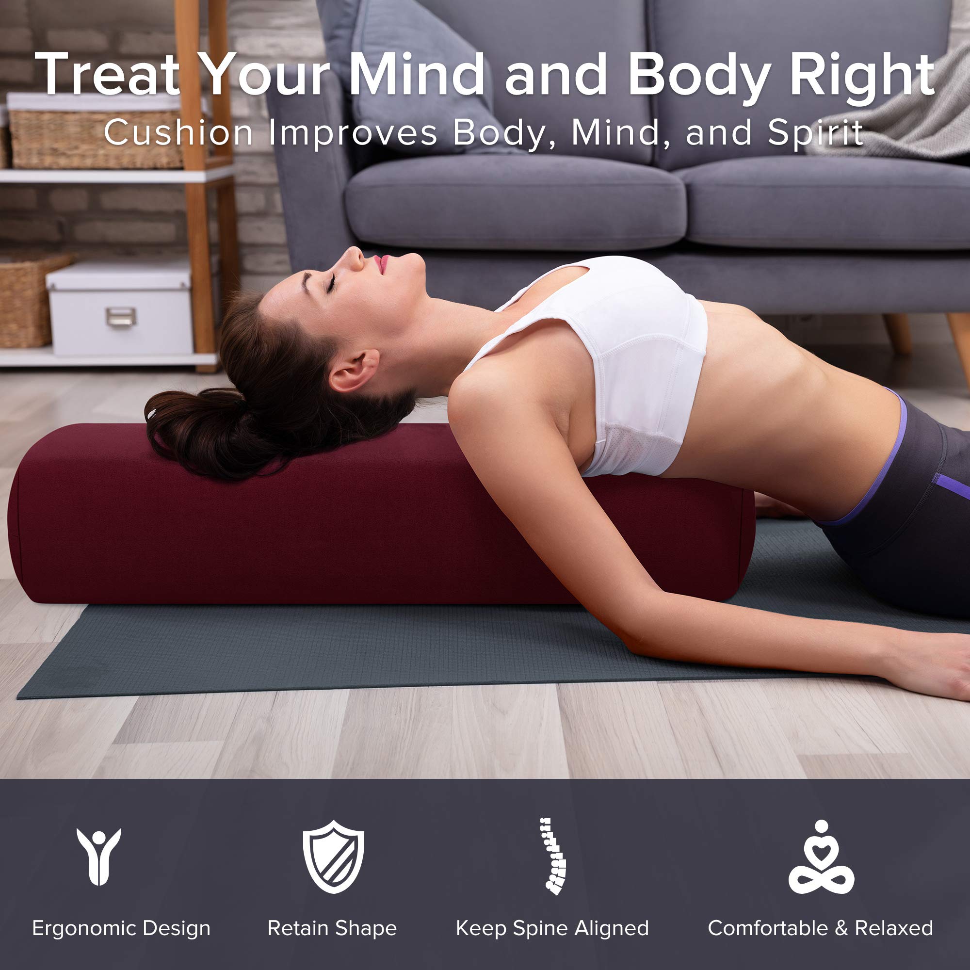 Premium Yoga Bolster Pillow - Supportive Rectangular Meditation Cushion with Washable Velvet Cover for Restorative & Yin Yoga - Ideal for Home, Studio, and Meditation Practice