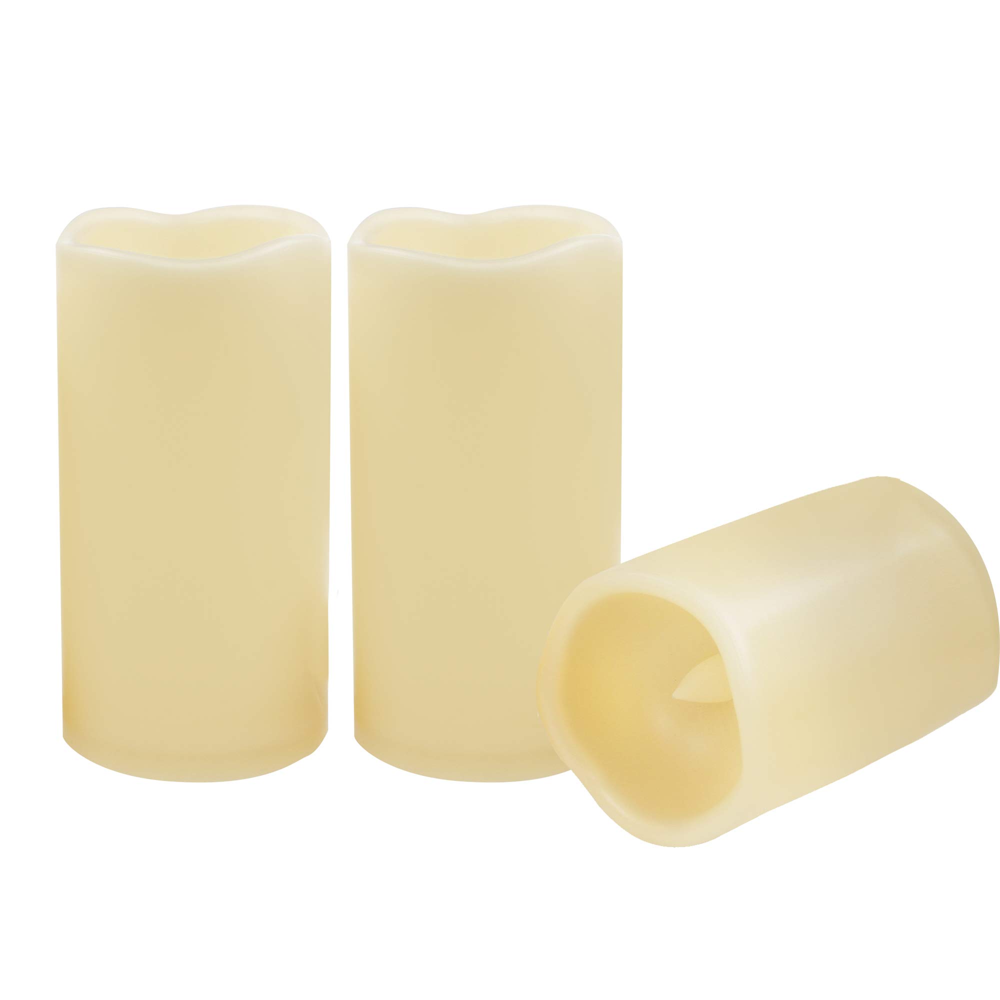 Waterproof Flameless LED Pillar Candles - Set of 3 Battery Operated Outdoor Candles with Timer & Flickering Effect - Plastic Resin Electric Decorative Lights for Patio, Garden, Wedding, Party & Home Decor - Perfect for Lanterns, Centerpieces and Romantic Ambiance