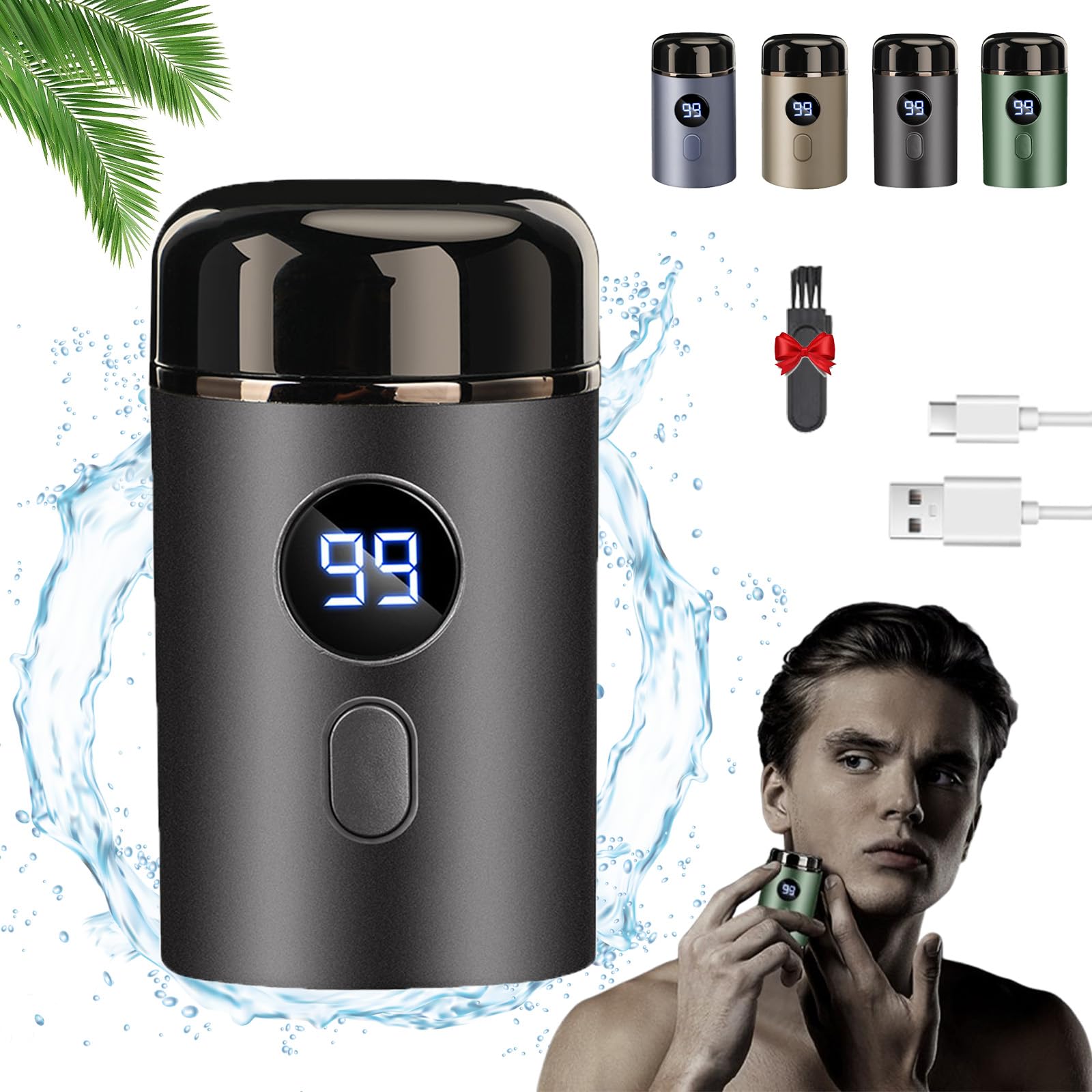 Timeatea Electric Razor for Men - IPX7 Waterproof USB Rechargeable Shaver with Digital Display, Portable Pocket Size Travel Shaver - Perfect for Home, Office & Gym Use (Gray)